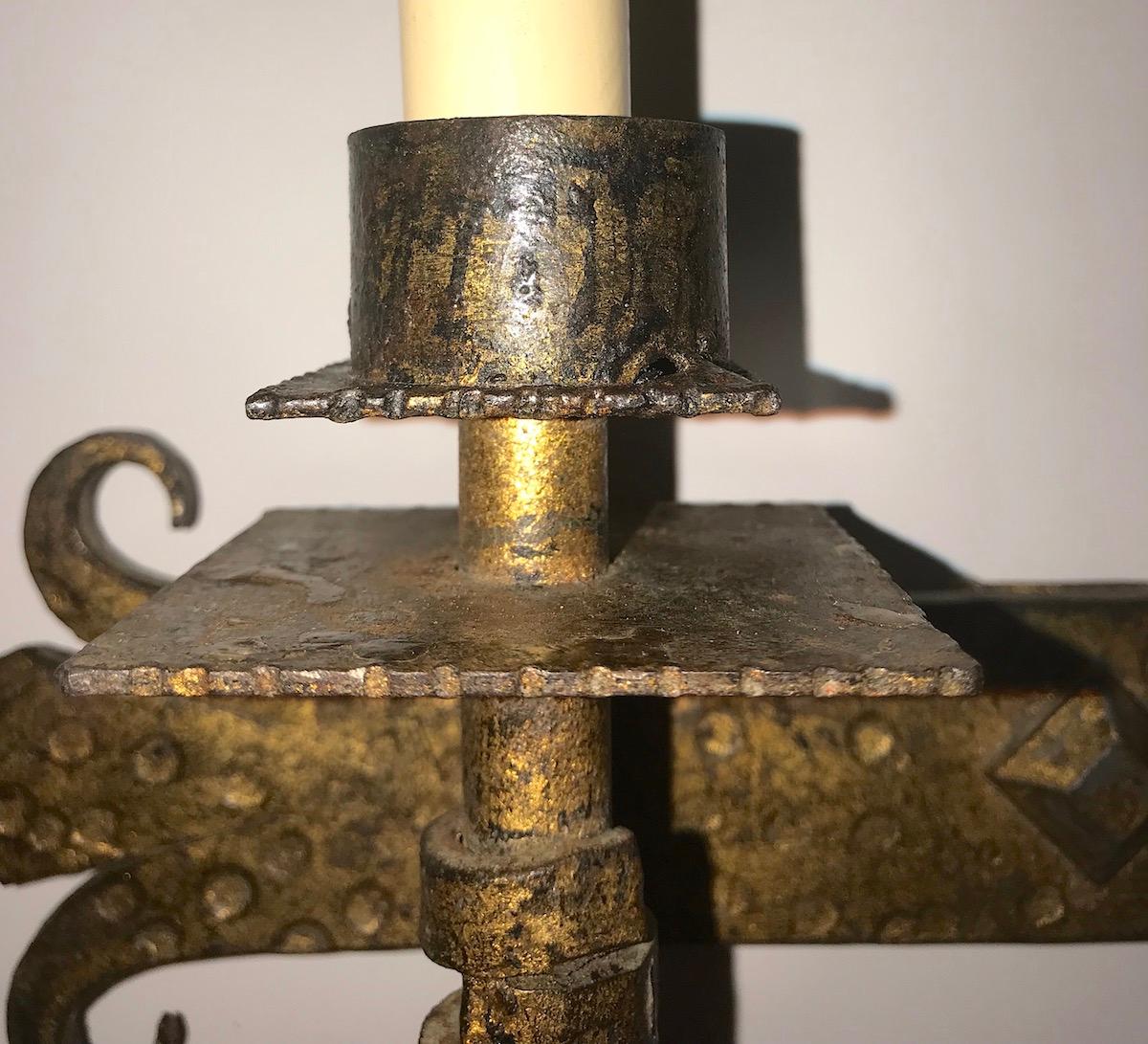 Set of Hammered Wrought Iron Sconces In Good Condition For Sale In New York, NY