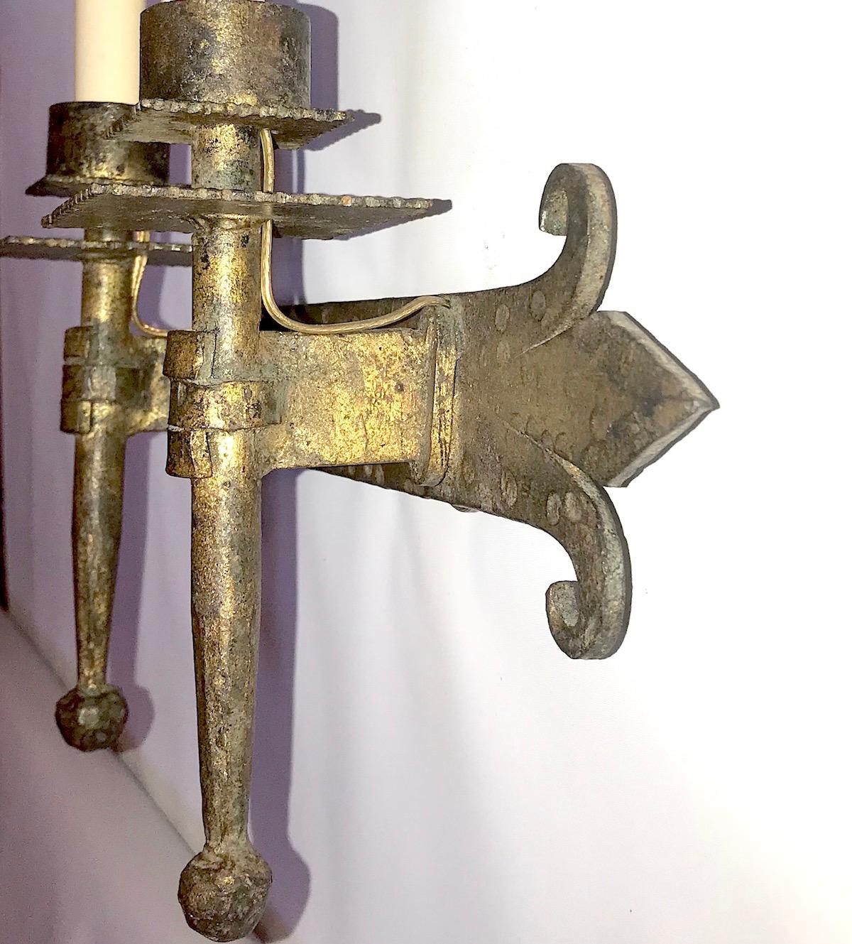 Set of Hammered Wrought Iron Sconces For Sale 1