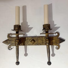 Set of Hammered Wrought Iron Sconces. Sold per Pair.
