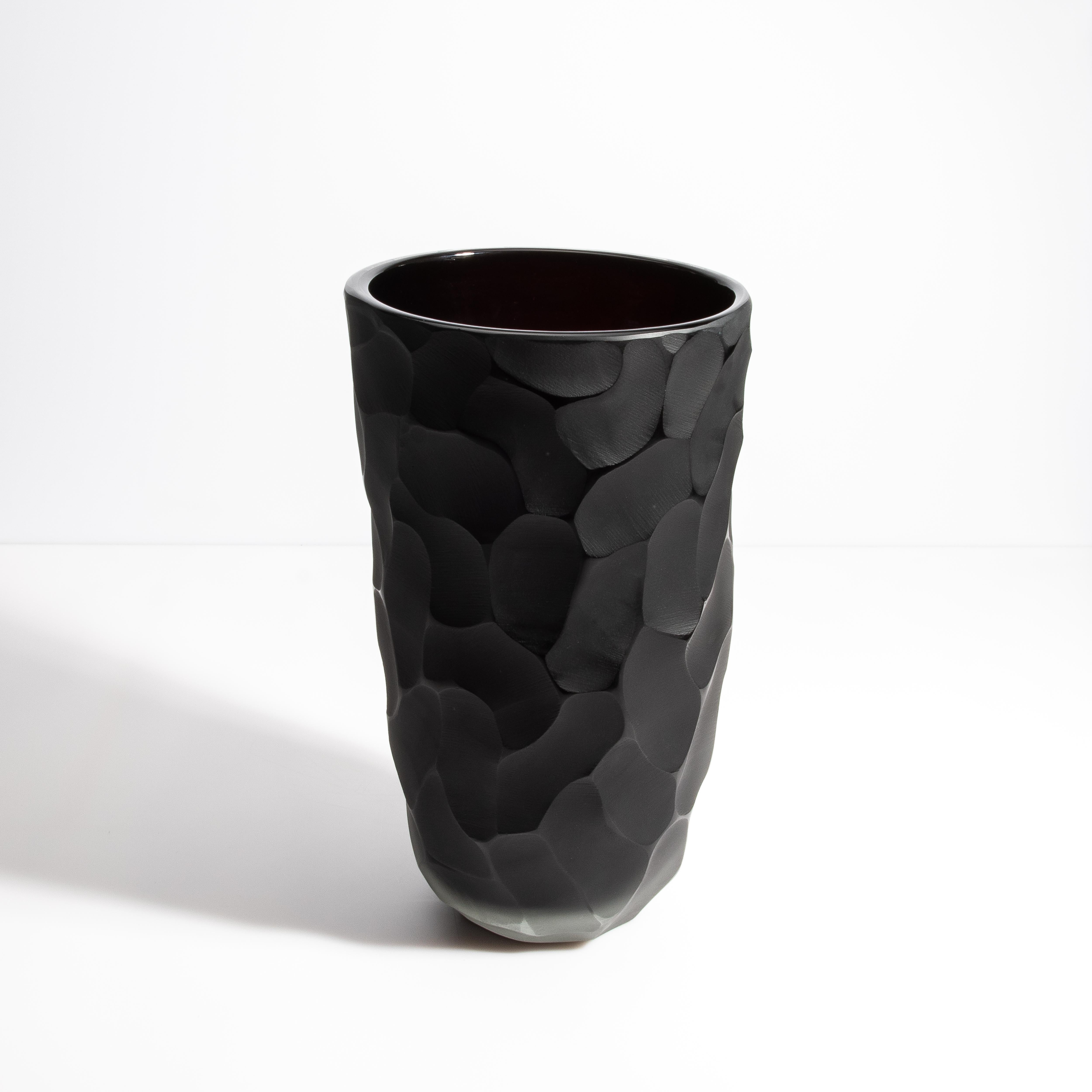 italien Ensemble de vases de lune Murano soufflés à la main en noir de jais en vente