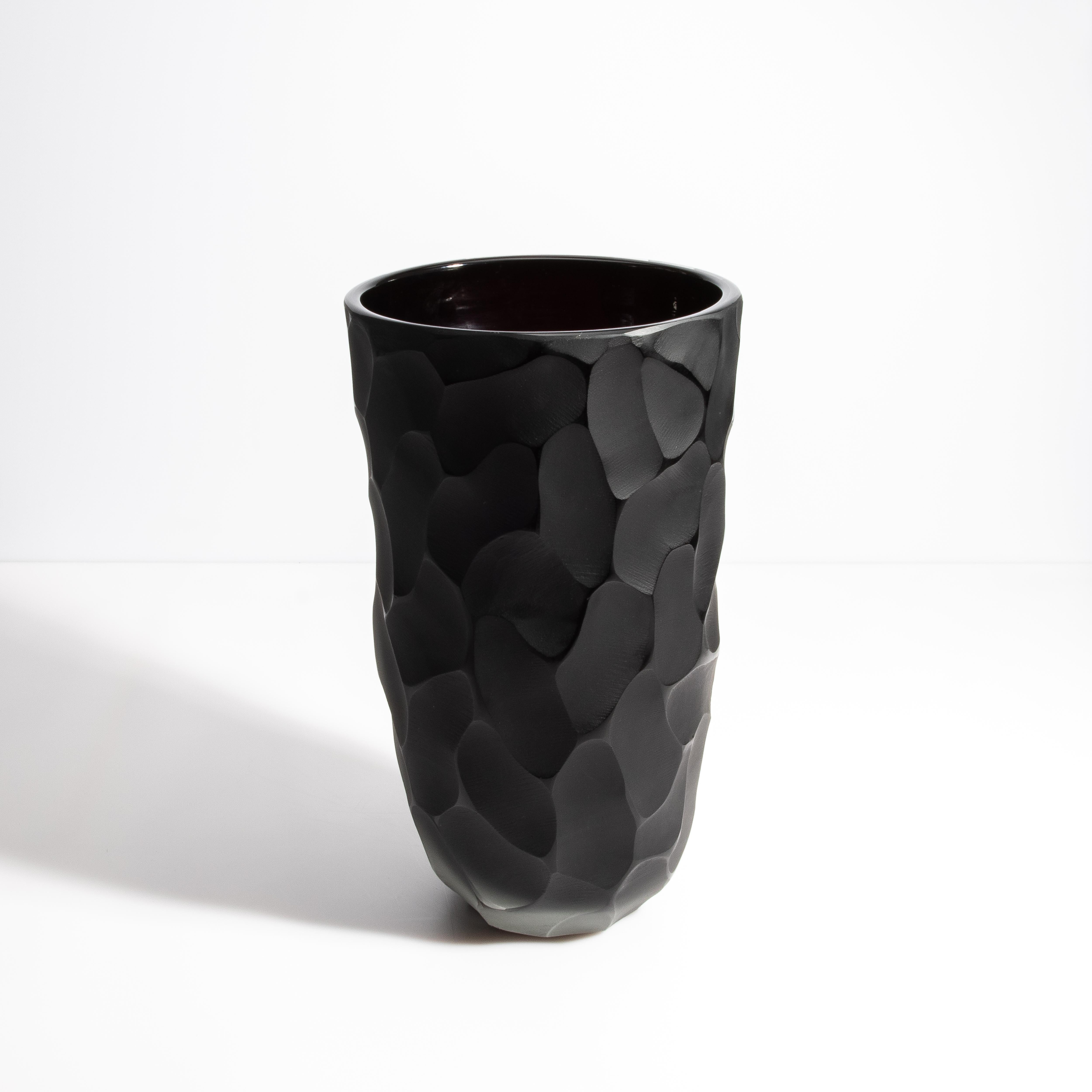 Fait main Ensemble de vases de lune Murano soufflés à la main en noir de jais en vente