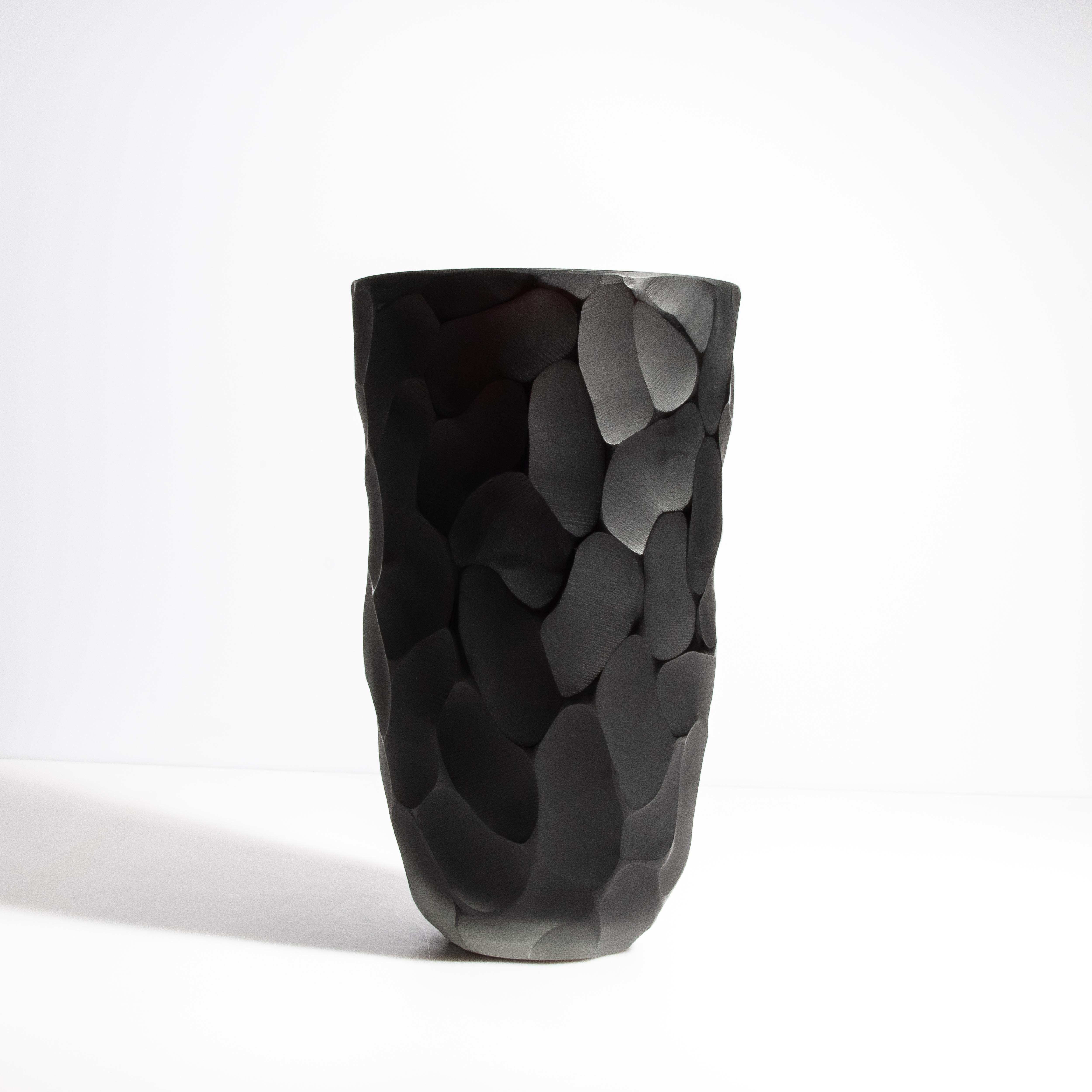 Verre de Murano Ensemble de vases de lune Murano soufflés à la main en noir de jais en vente