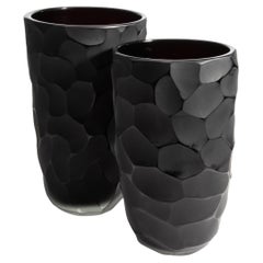 Set of Hand Blown Murano Moon Vases in Jet Black