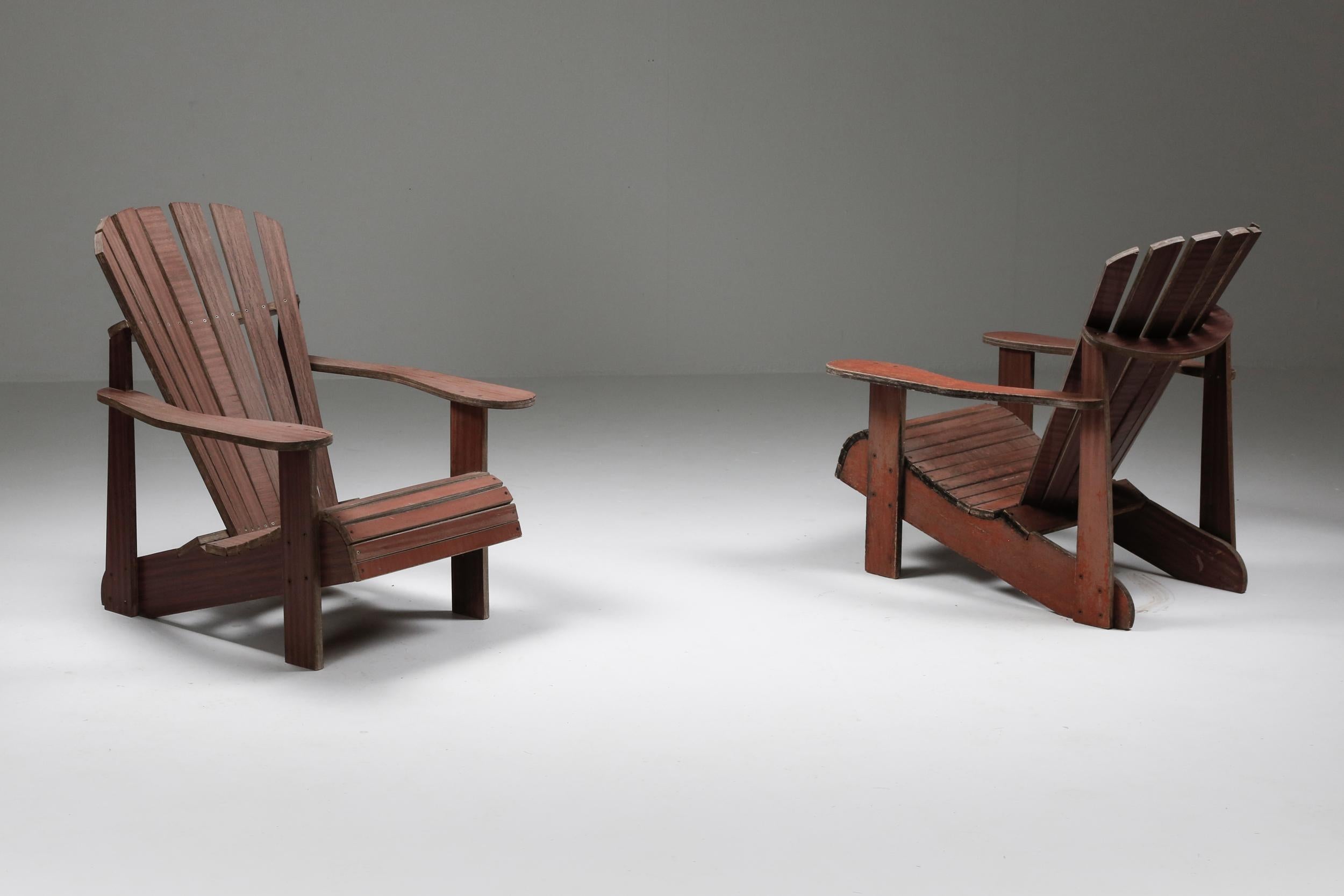 American Set of Hand-Crafted Garden Adirondack Lounge Chairs