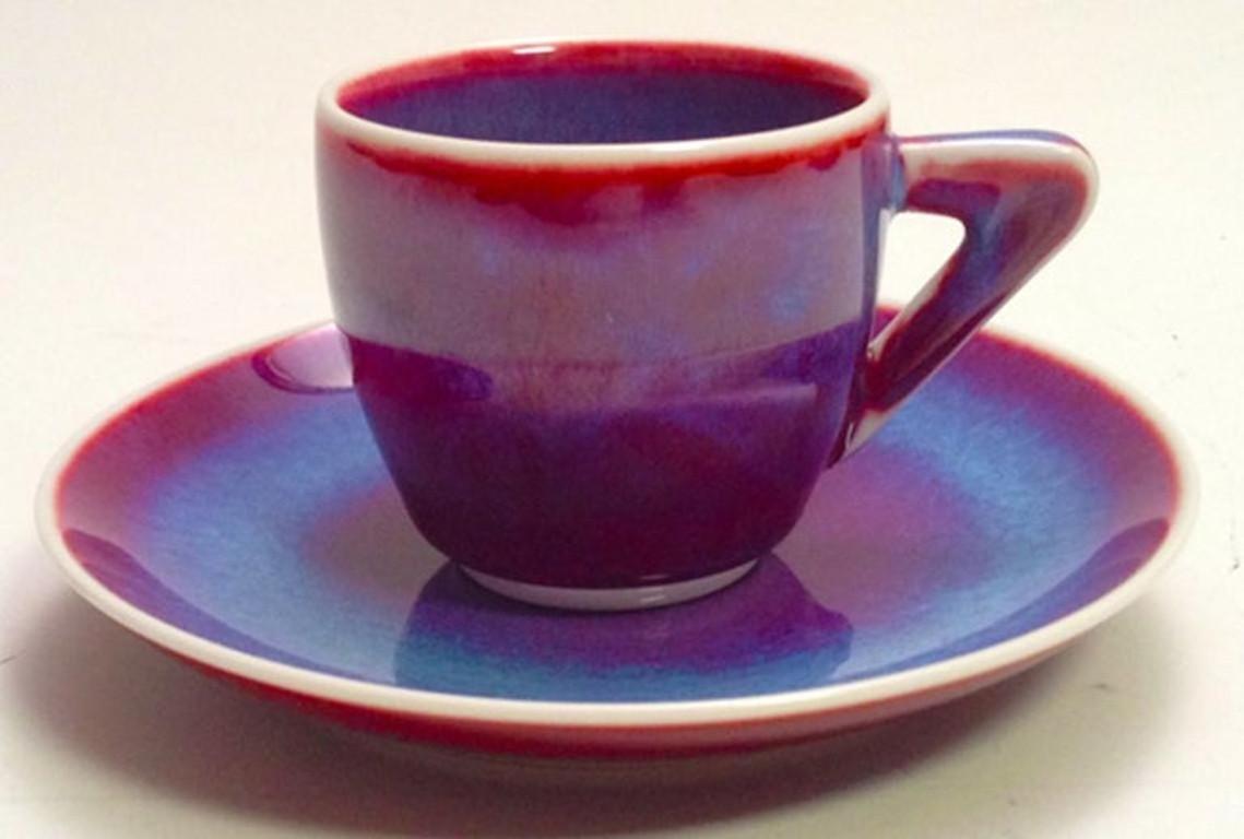 Contemporary Set of Hand-Glazed Porcelain Espresso Cup, Saucer and Plates by Master Artist
