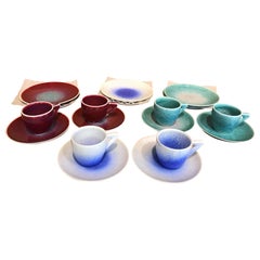 Set of Hand-Glazed Porcelain Espresso Cup, Saucer and Plates, Japanese Artist