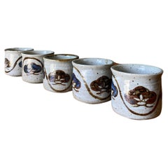 Set Of Hand Painted Pottery Tea Cups