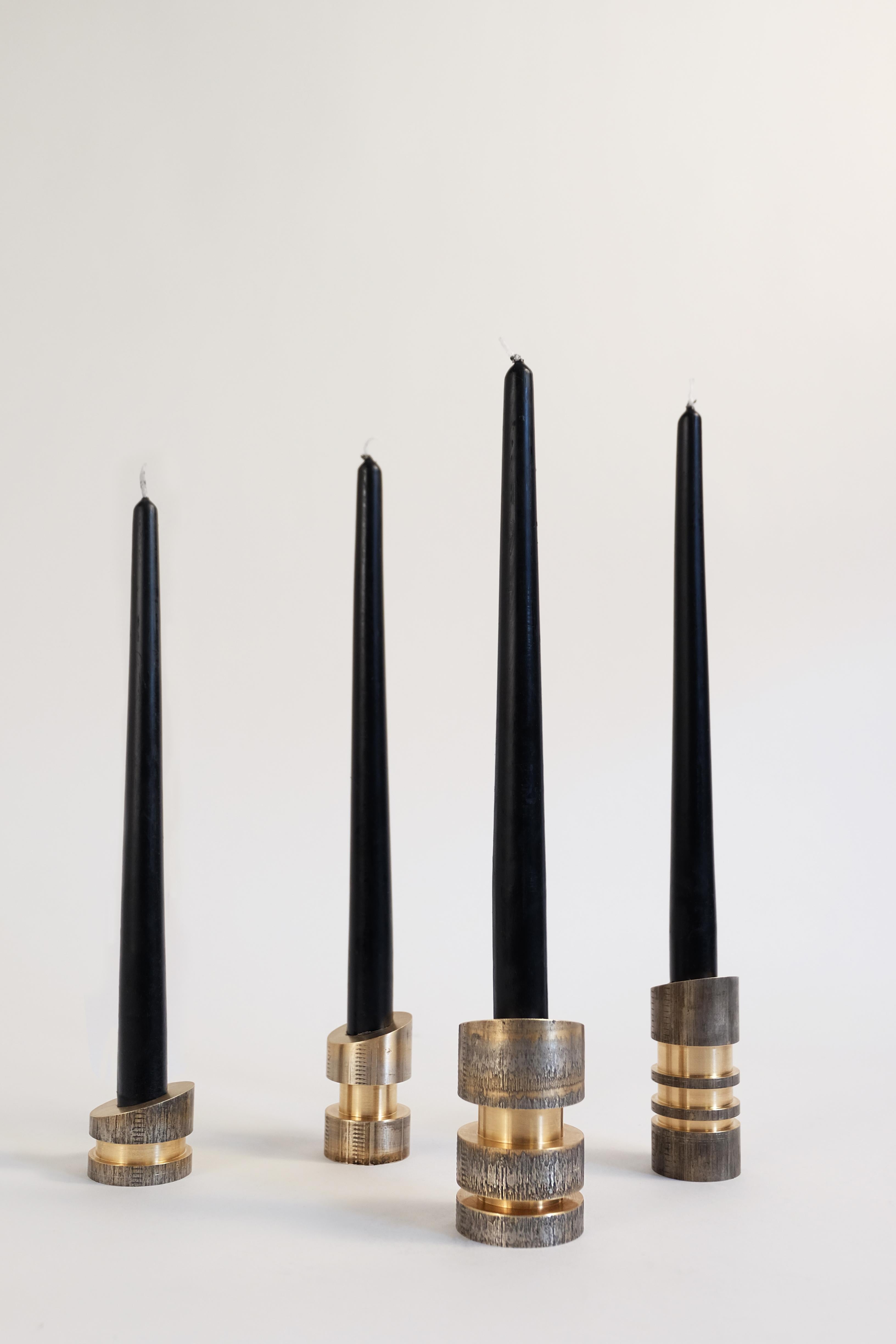 Contemporary Set of Hand-Sculpted Solid Bronze Candleholders, Army of Me by William Guillon For Sale