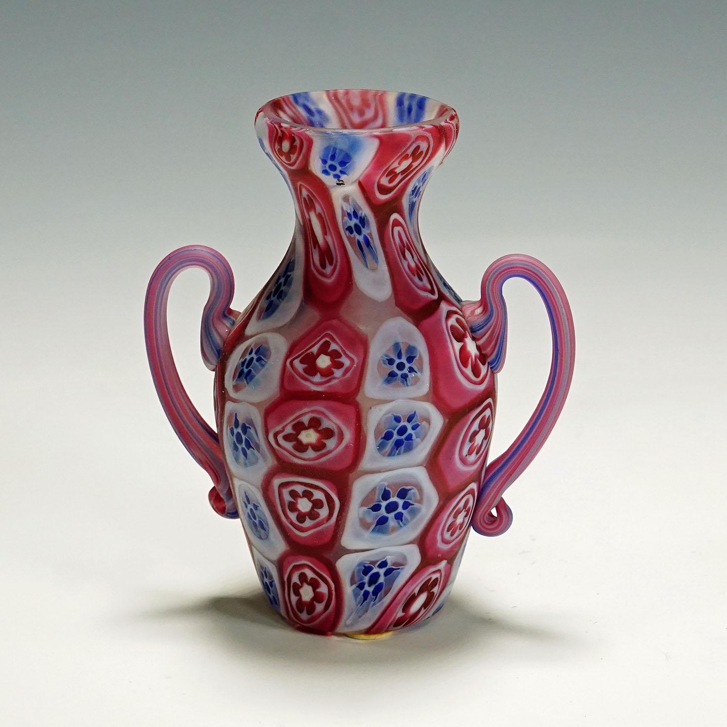 20th Century Set of Handeled Millefiori Vases by Fratelli Toso, Murano circa 1910 For Sale
