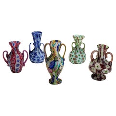 Set of Handeled Millefiori Vases by Fratelli Toso, Murano circa 1910