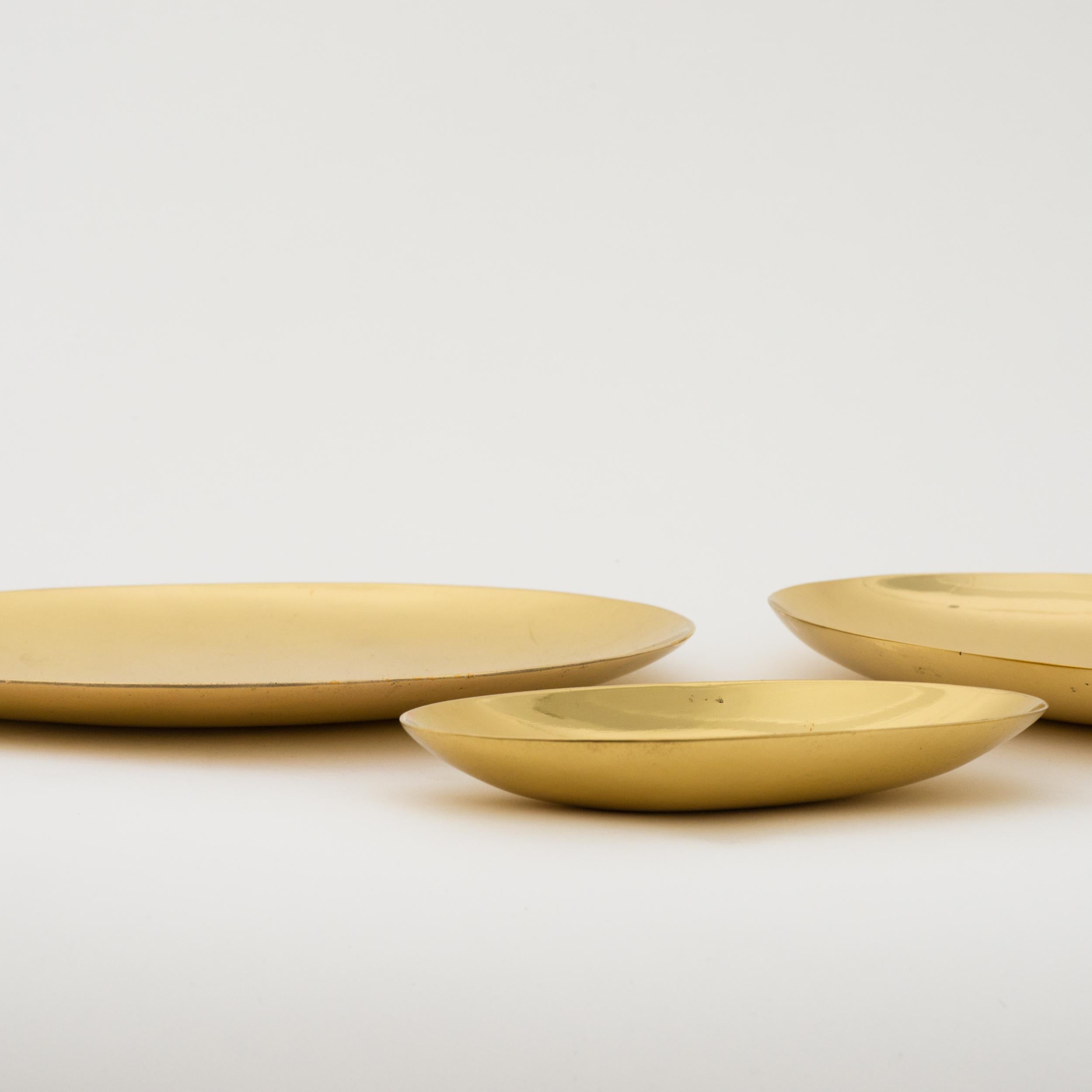 Modern Set of 3 Handmade Cast Polished Brass Decorative Plates