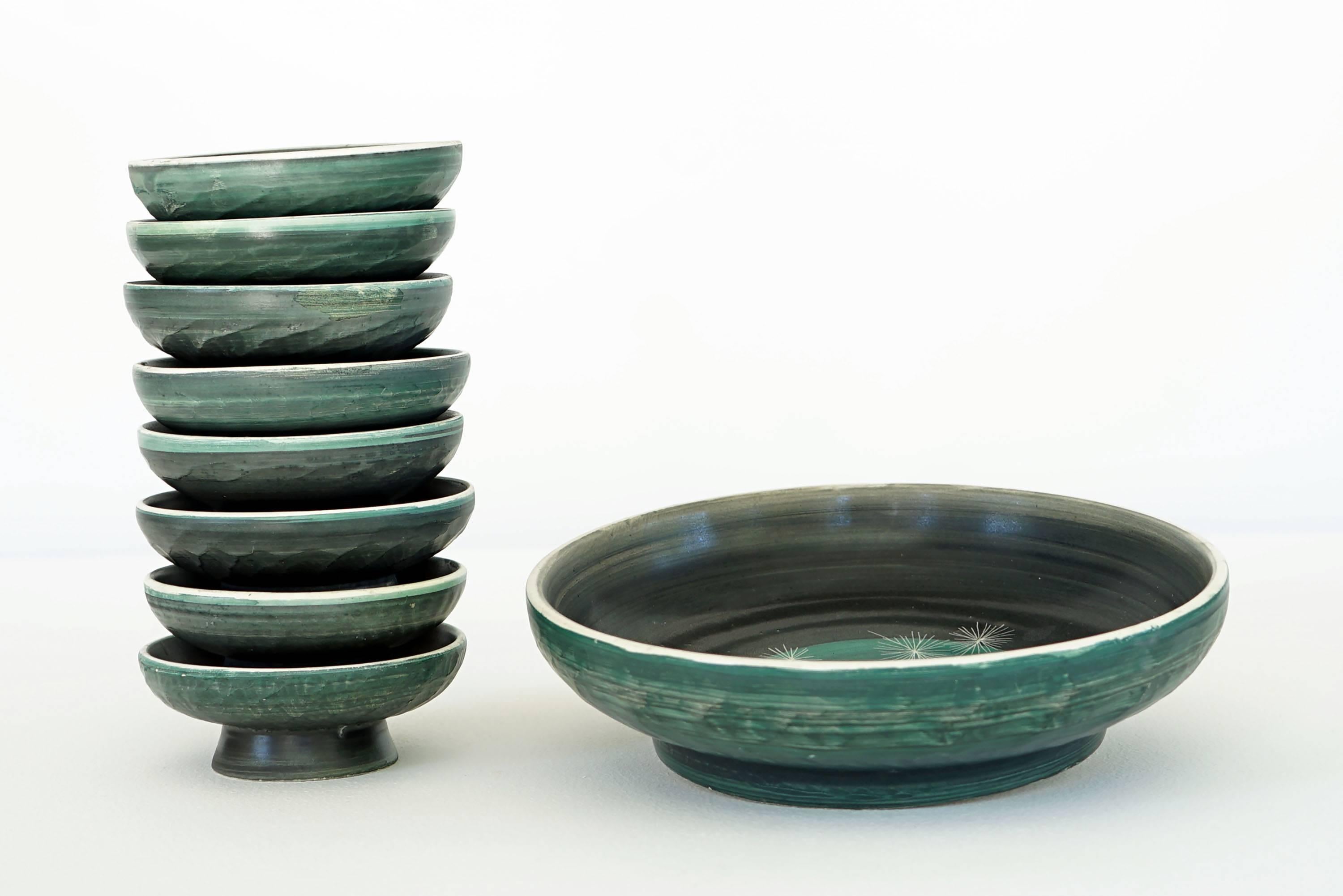 Set of Handmade Ceramic Bowls by Tapis Vert in Vallauris, 1950s For Sale 4