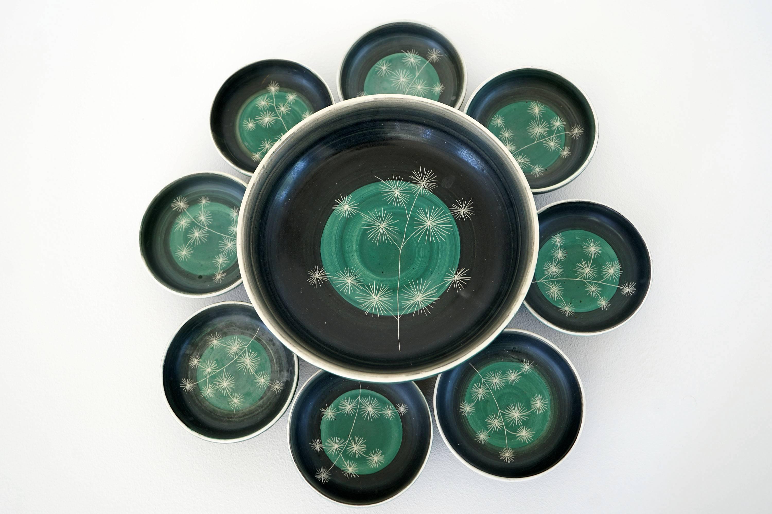 Mid-Century Modern Set of Handmade Ceramic Bowls by Tapis Vert in Vallauris, 1950s For Sale