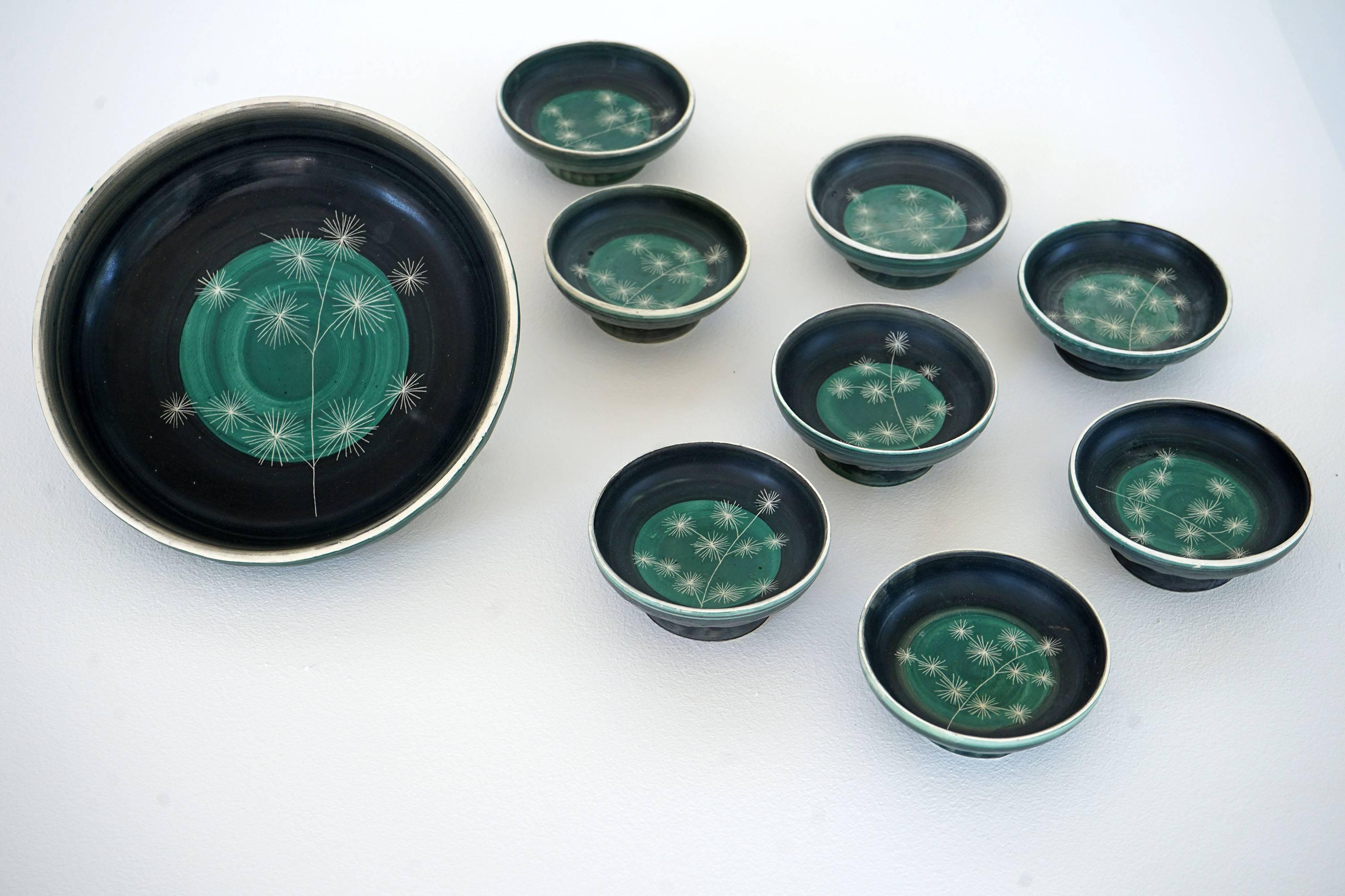 French Set of Handmade Ceramic Bowls by Tapis Vert in Vallauris, 1950s For Sale