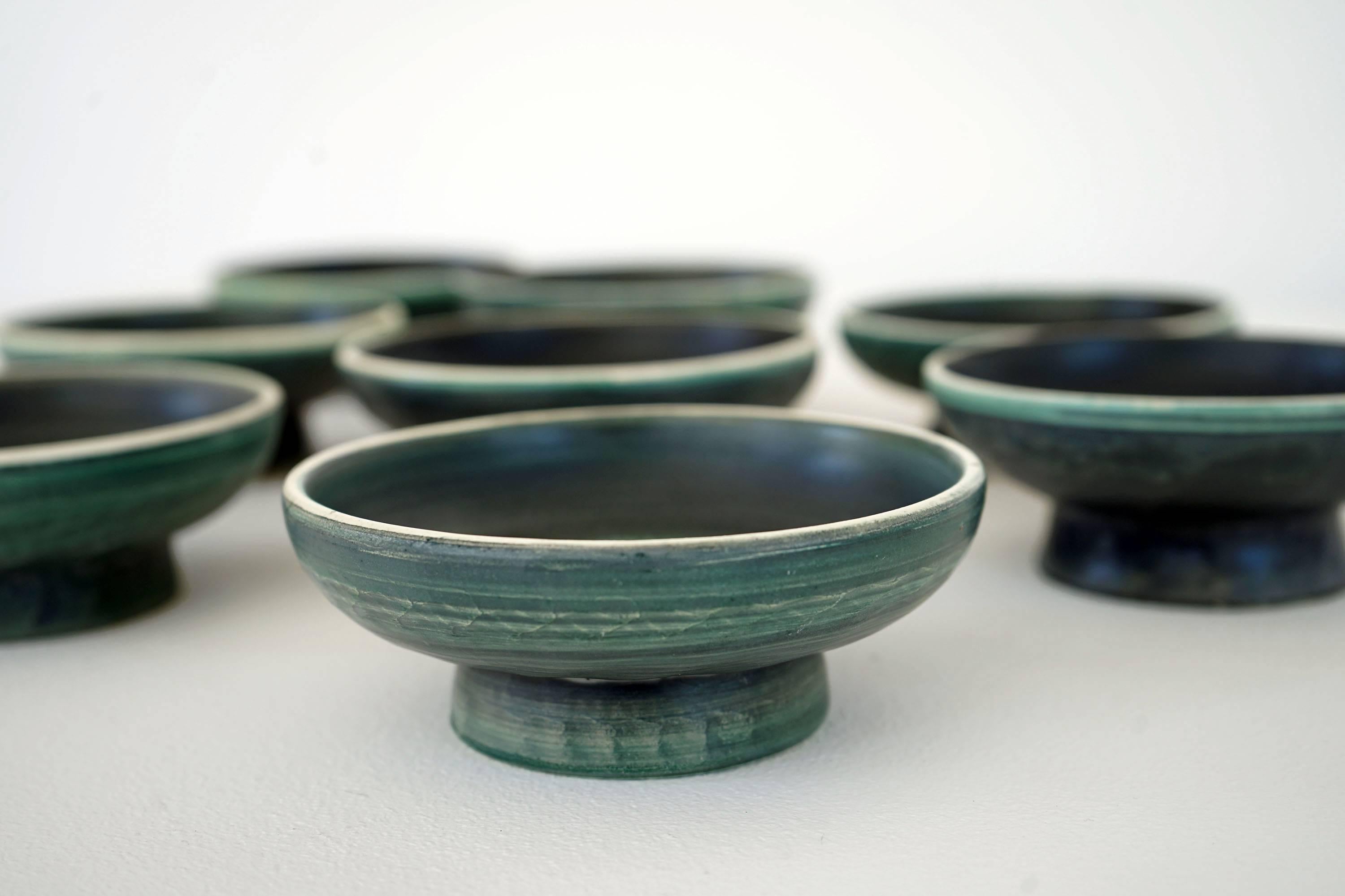 Hand-Crafted Set of Handmade Ceramic Bowls by Tapis Vert in Vallauris, 1950s For Sale