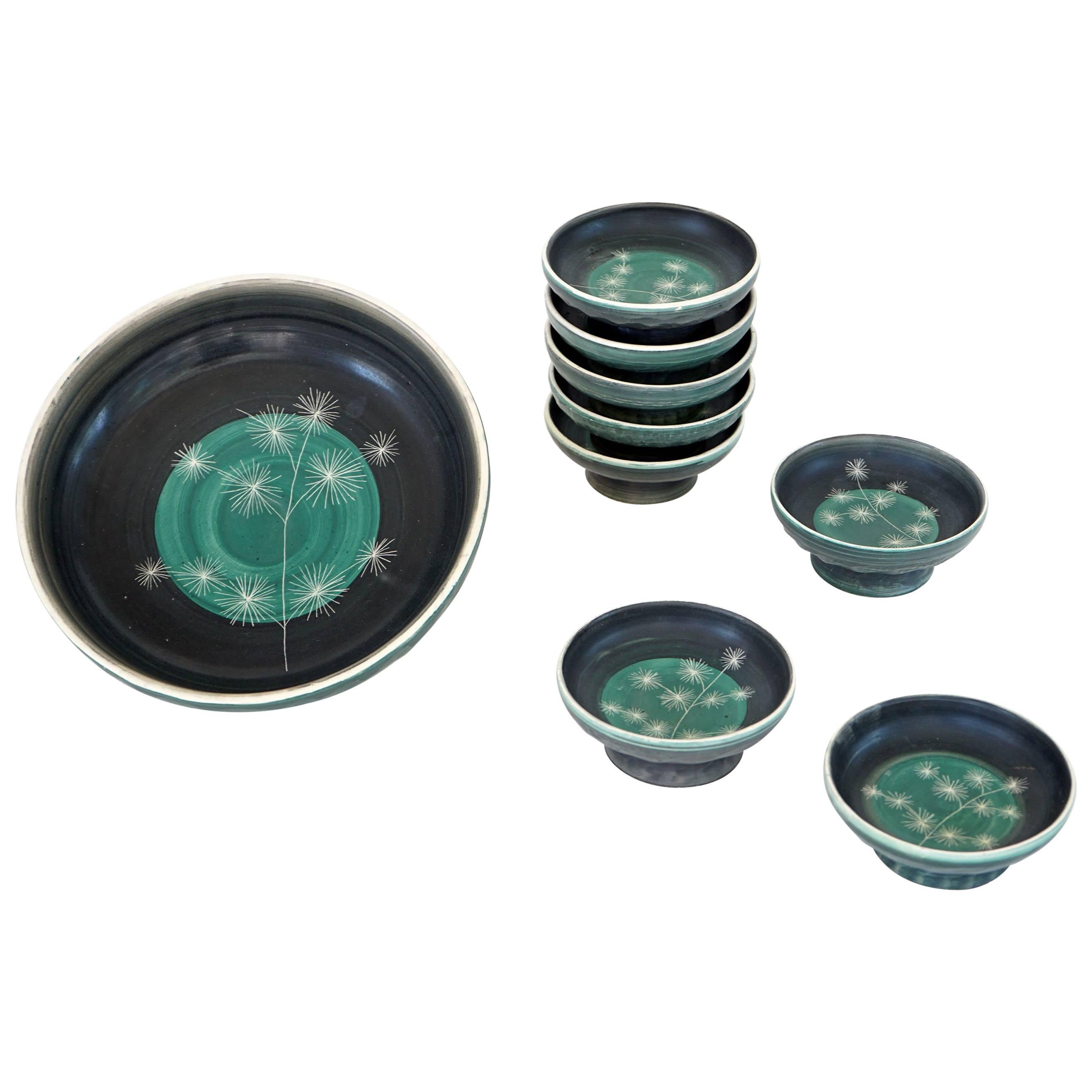Set of Handmade Ceramic Bowls by Tapis Vert in Vallauris, 1950s For Sale