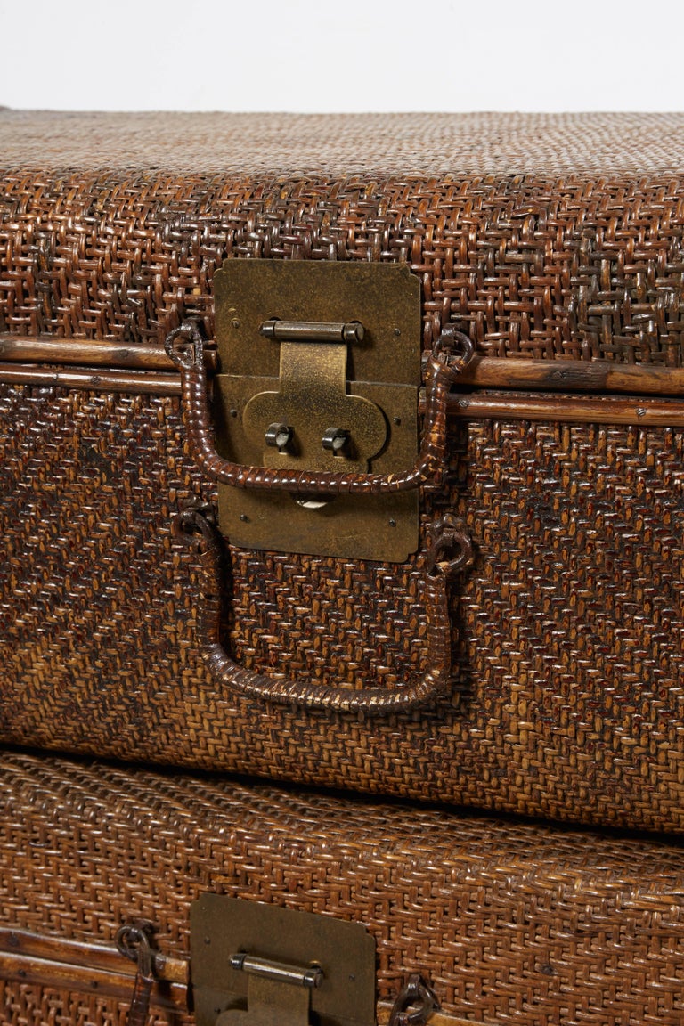 Handmade Rattan Suitcases with Perfectly Finished Wooden Interiors For Sale at 1stDibs