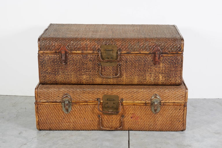 Handmade Rattan Suitcases with Perfectly Finished Wooden Interiors For Sale at 1stDibs