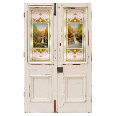 Ensemble de doubles portes en verre teinté ancien peint à la main