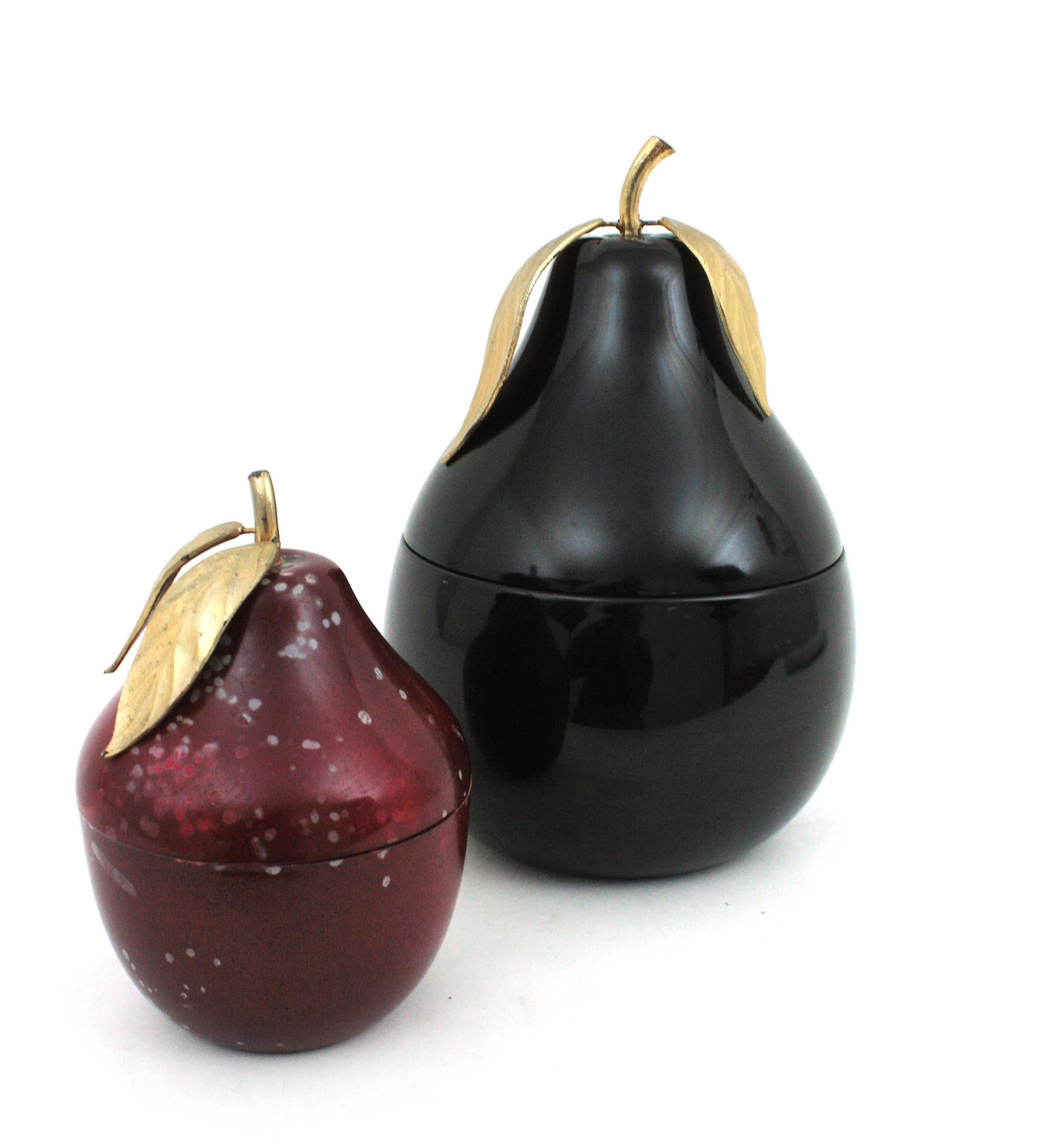 Mid-Century Modern Set of Hans Turnwald Large Black Pear Wine Cooler and Red Pear Ice Bucket For Sale