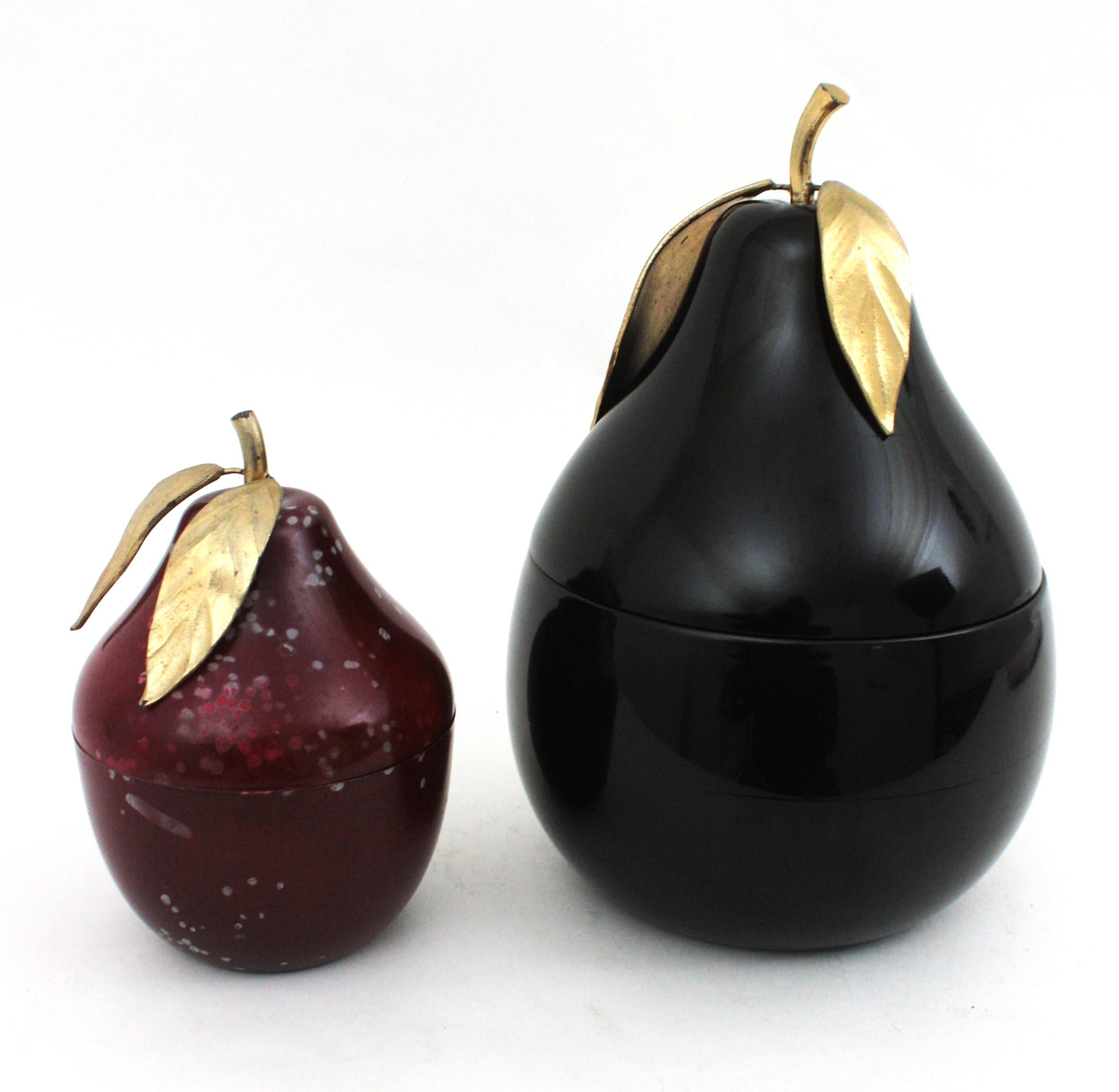 Metal Set of Hans Turnwald Large Black Pear Wine Cooler and Red Pear Ice Bucket For Sale