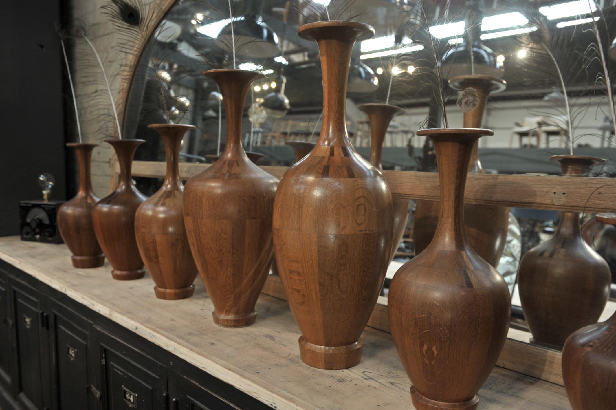 Set of Height Timber Vases, De Coene Frères, 1930s For Sale 7