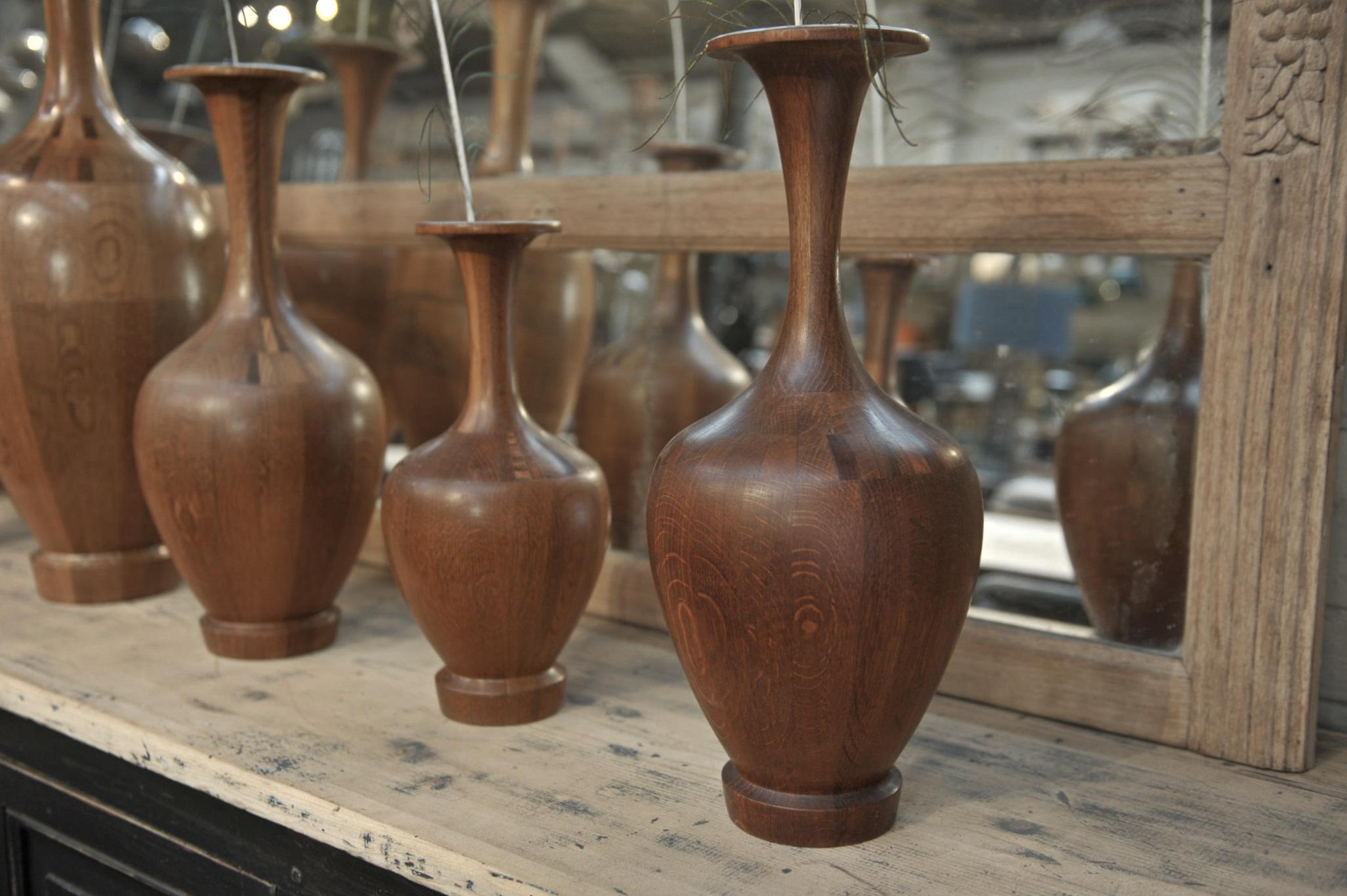 Marquetry Set of Height Timber Vases, De Coene Frères, 1930s For Sale