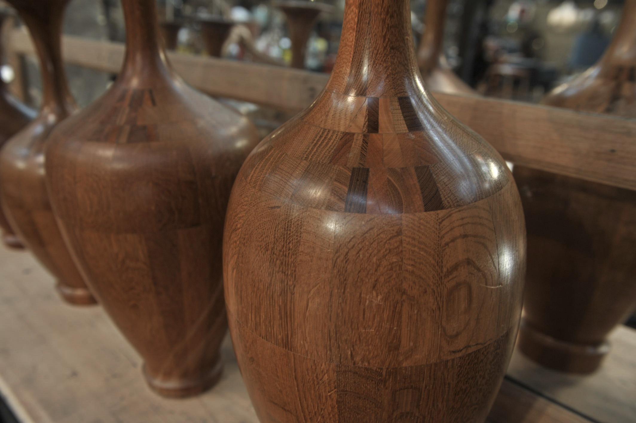Set of Height Timber Vases, De Coene Frères, 1930s For Sale 1