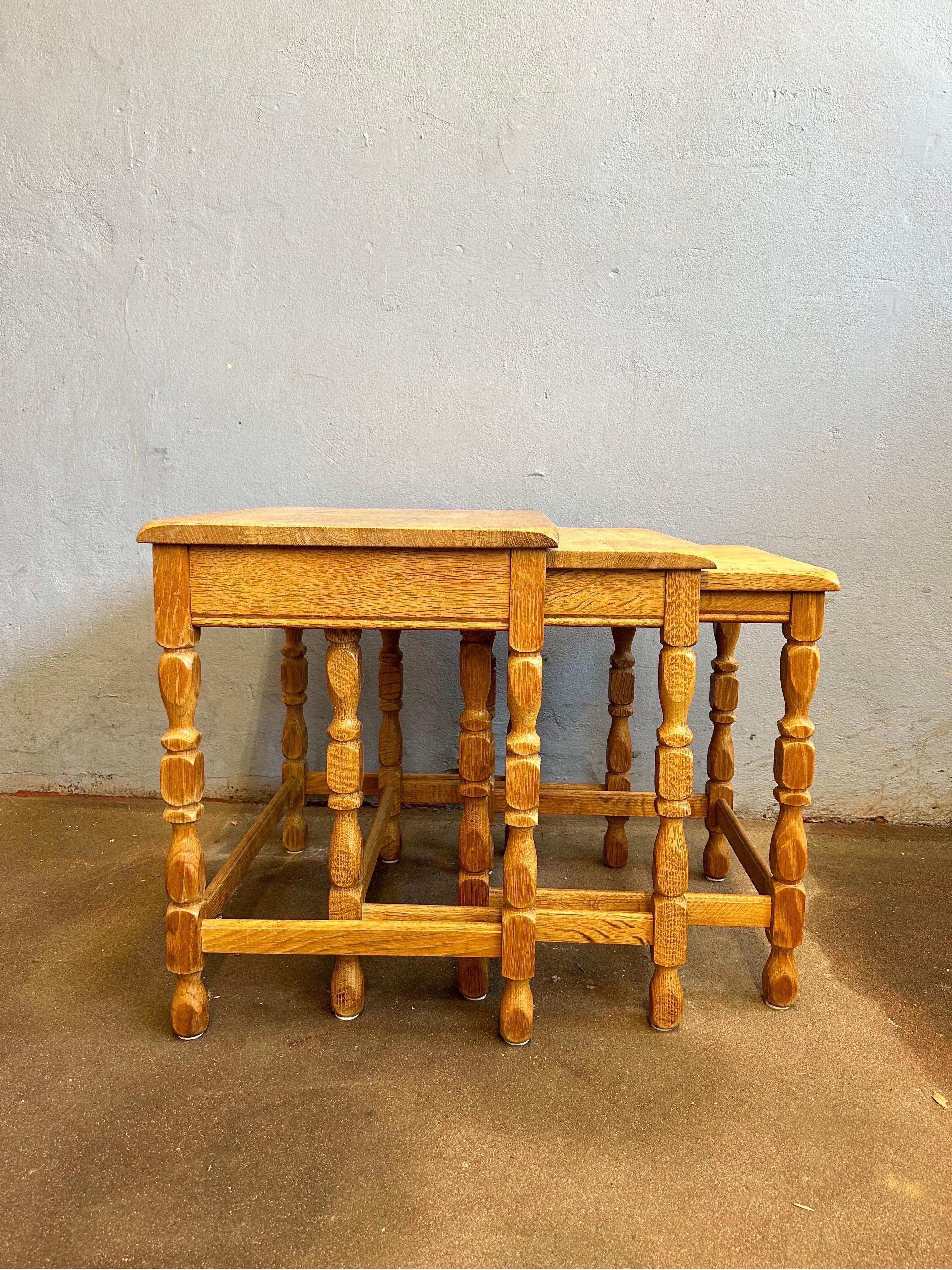 Set of Henry Kjærnulf Nesting Tables in Oak In Good Condition In Valby, 84