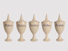 Set of herbalist pharmacy ceramic jars, Italy 1890.