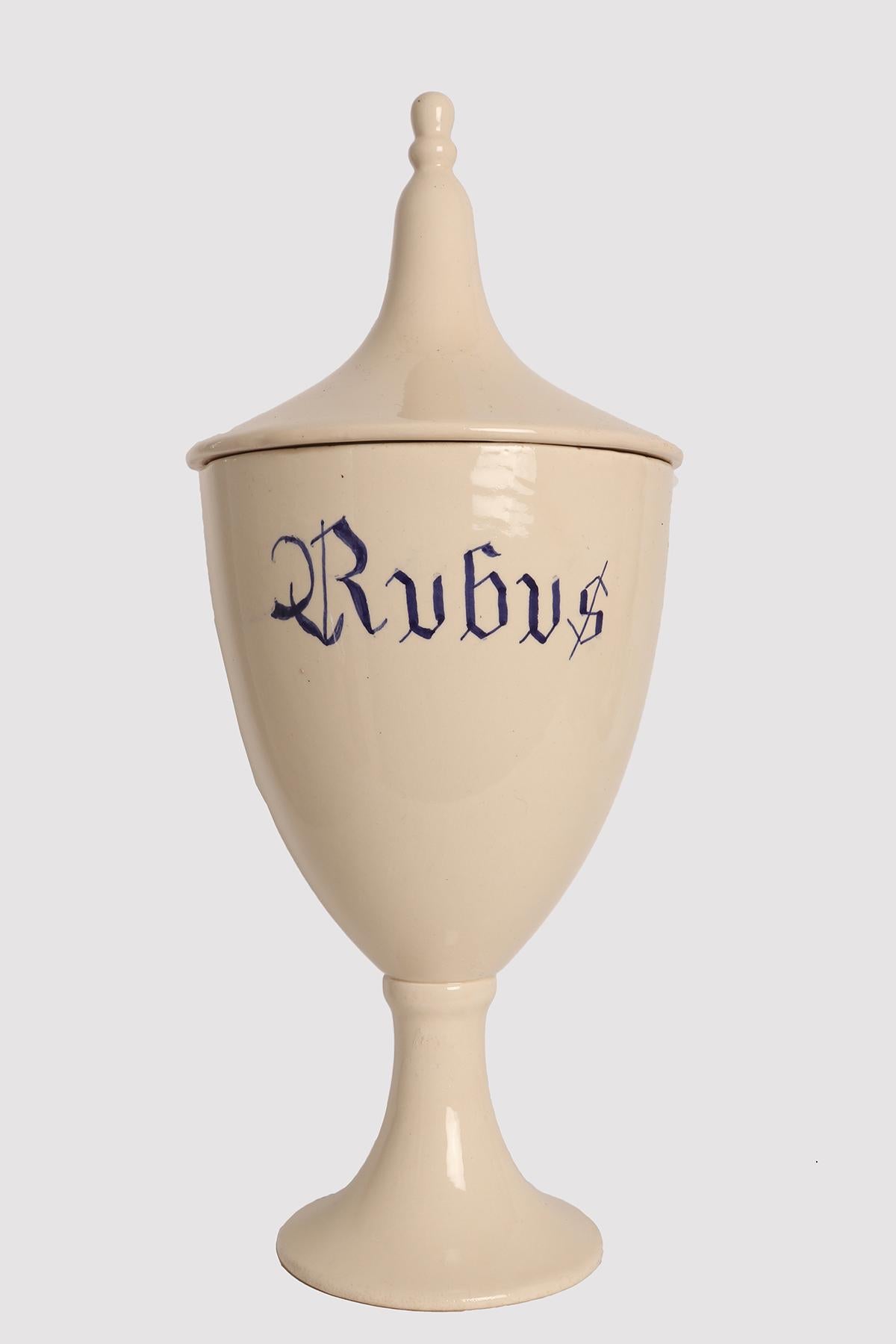 Ceramic Set of herbalist pharmacy ceramic jars, Italy 1890. For Sale