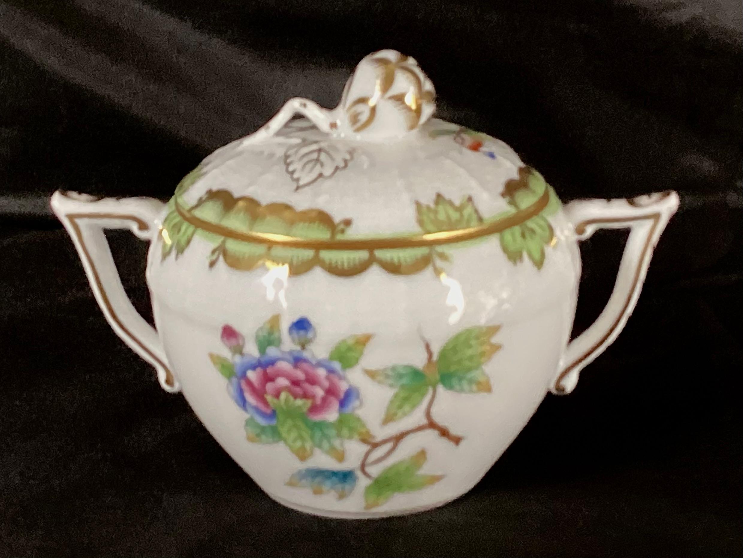 Set Of Herend Queen Victoria Salt Dish And Sugar Bowl With Lid For Sale 3