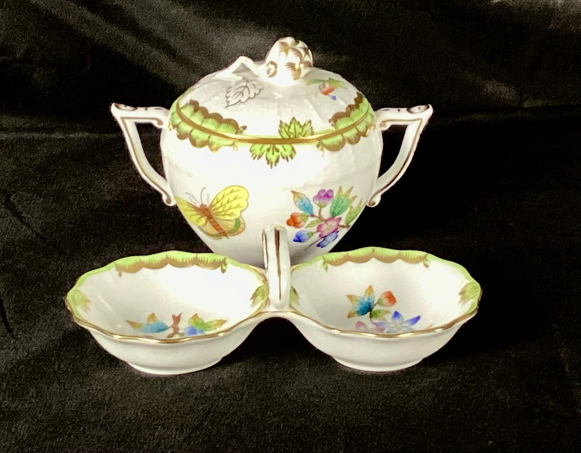 Set Of Herend Queen Victoria Salt Dish And Sugar Bowl With Lid For Sale 7