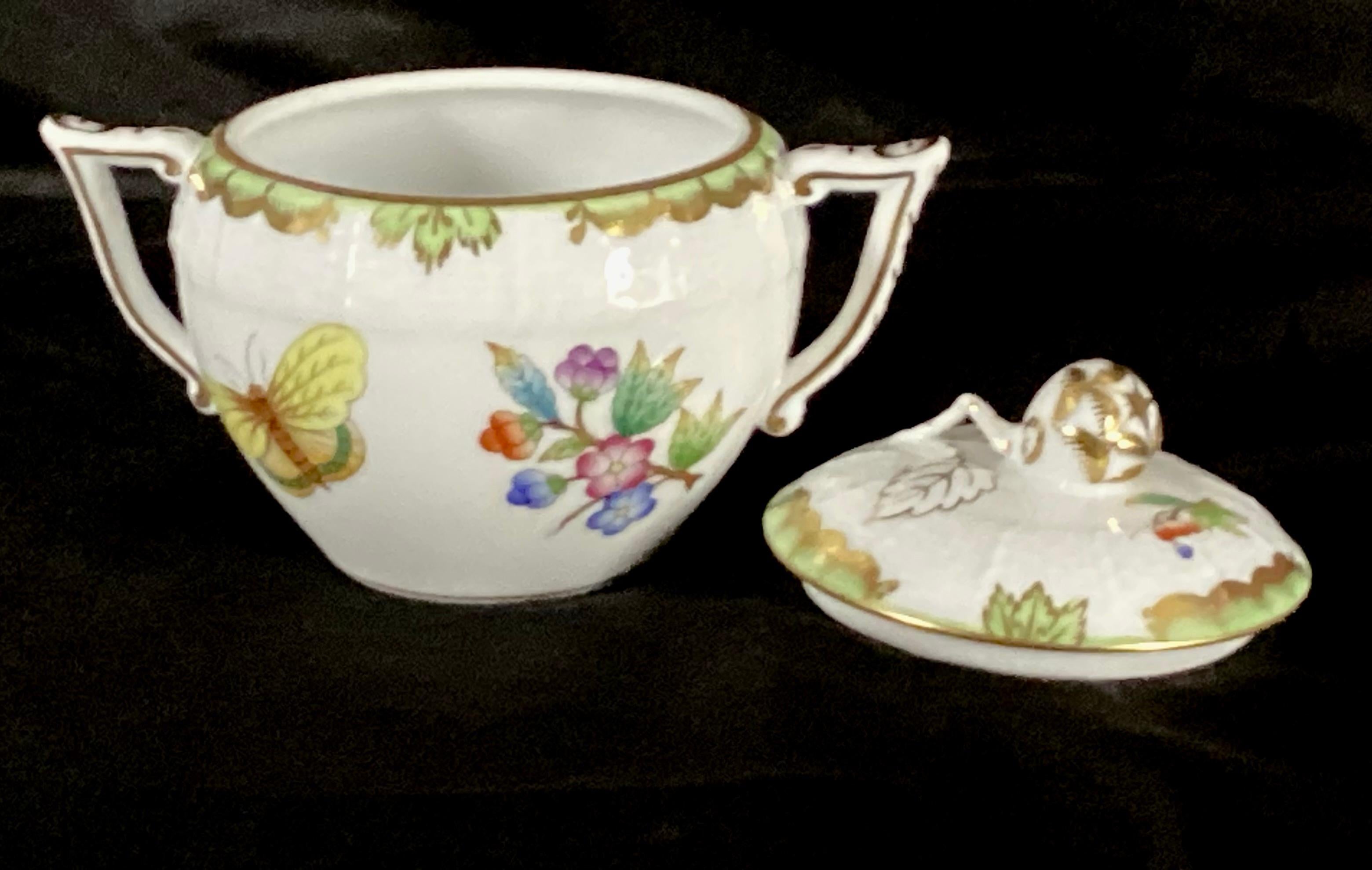 Porcelain Set Of Herend Queen Victoria Salt Dish And Sugar Bowl With Lid For Sale