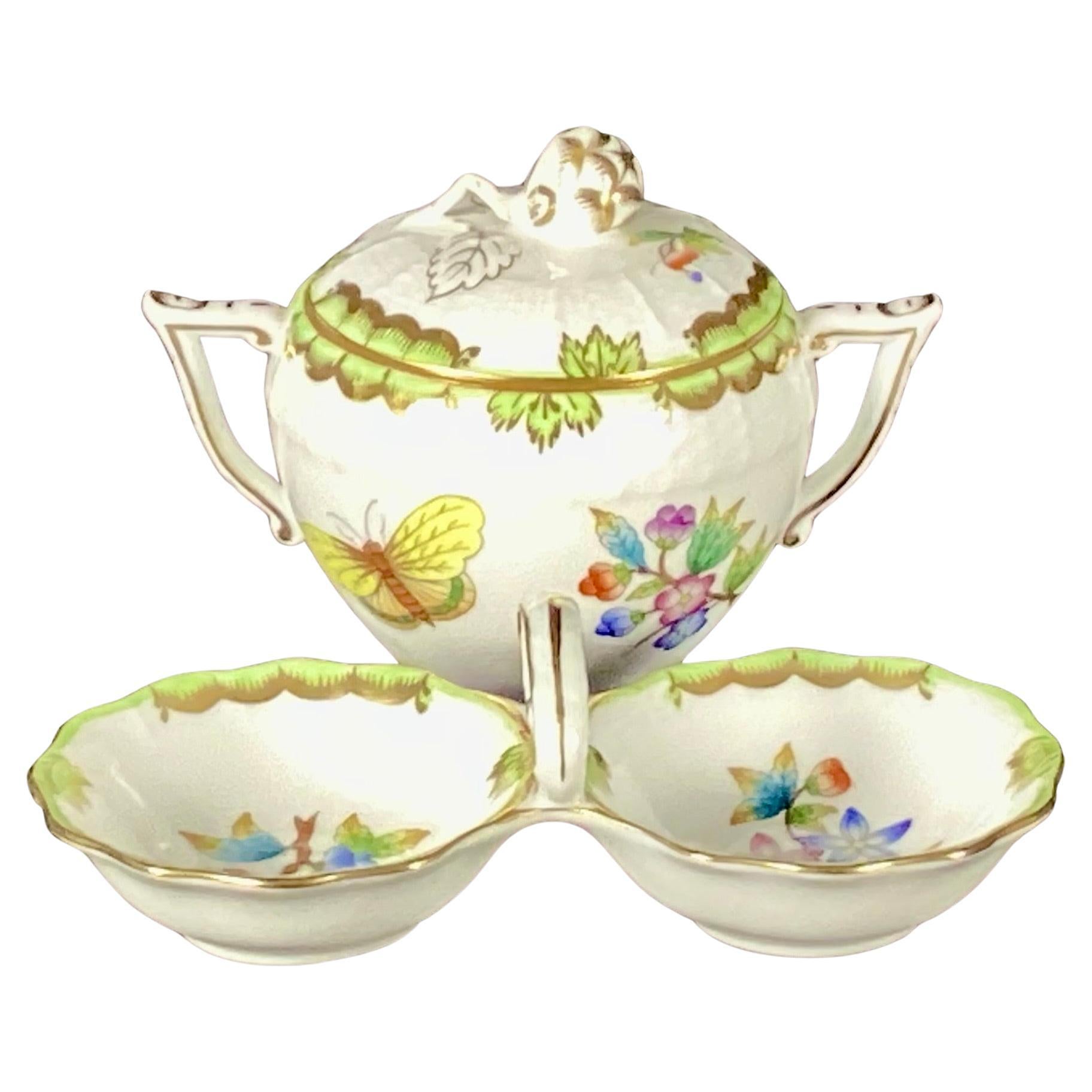 Set di piatti da sale e zuccheriere Herend Queen Victoria con coperchio