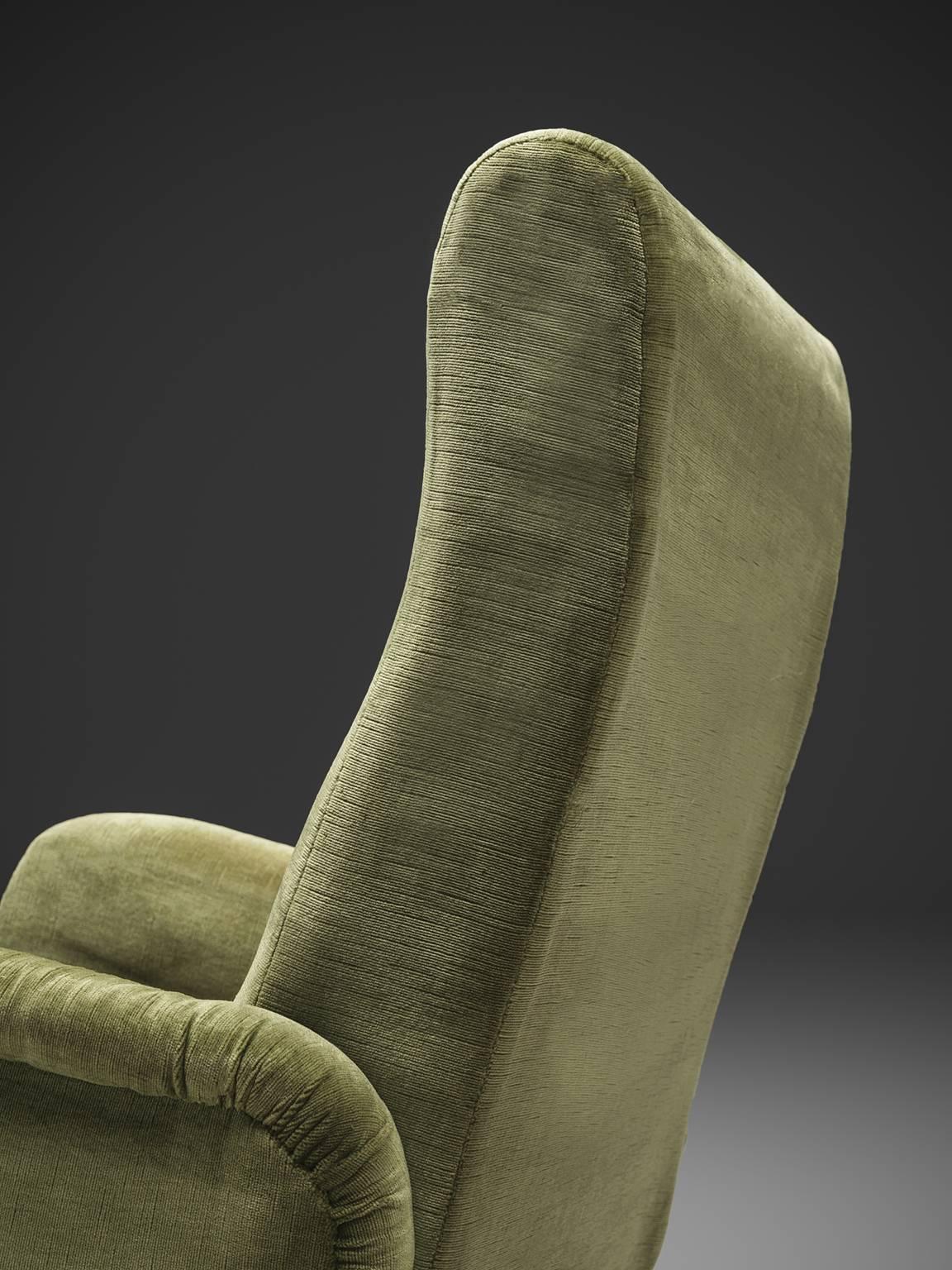 Mid-20th Century Set of High Back Easy Chairs in Green Velvet