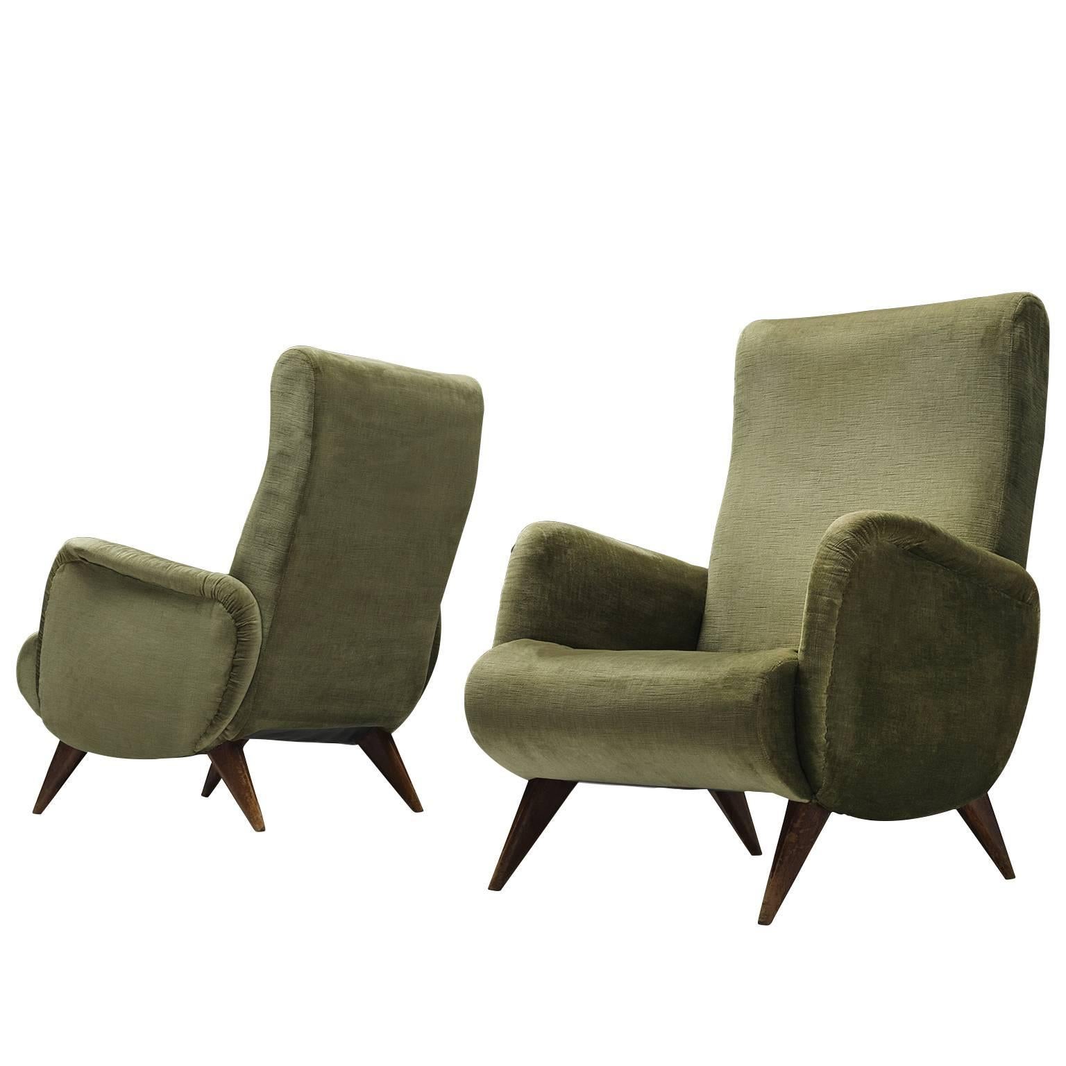 Set of High Back Easy Chairs in Green Velvet