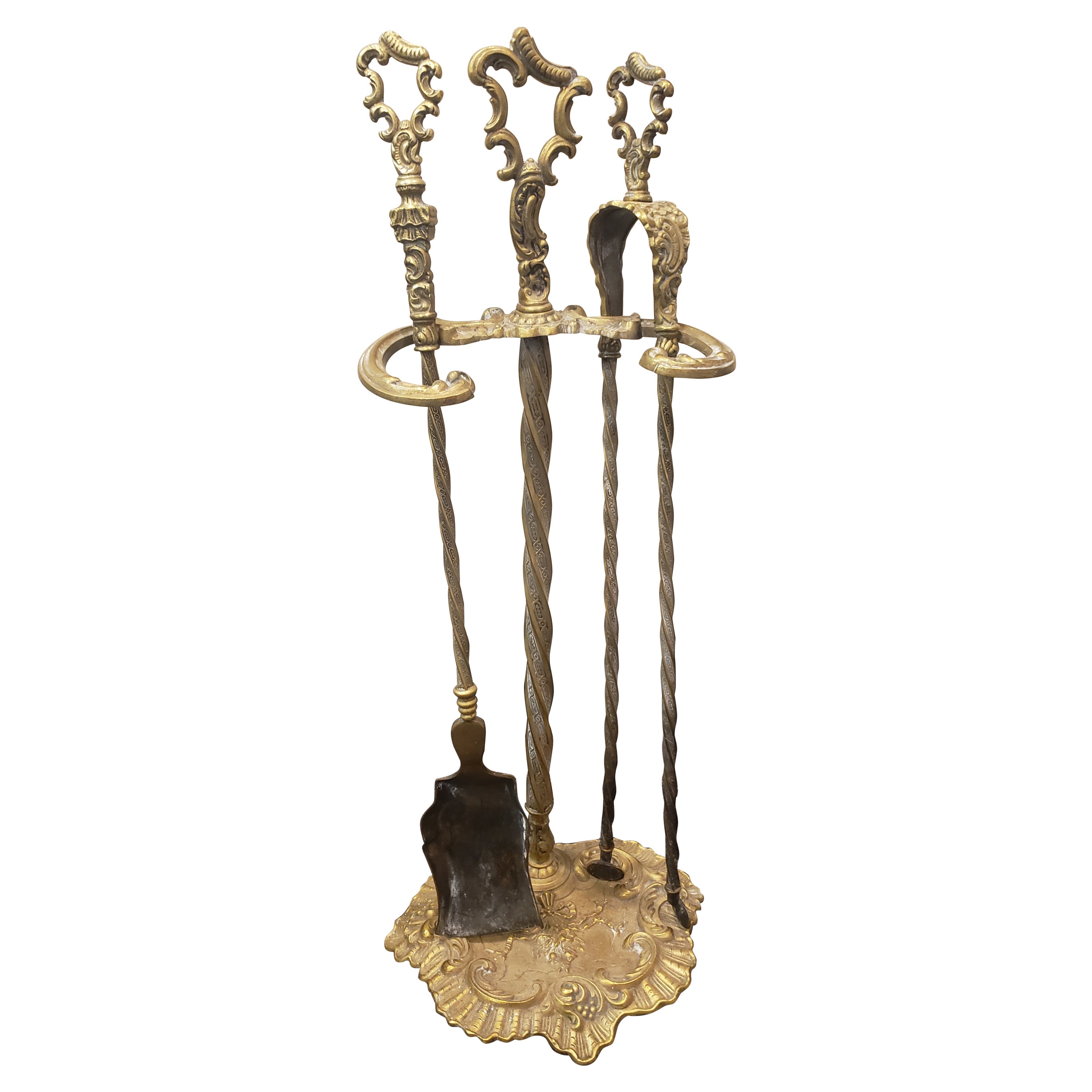 Ensemble d'outils de cheminée victoriens de haute qualité en bronze
