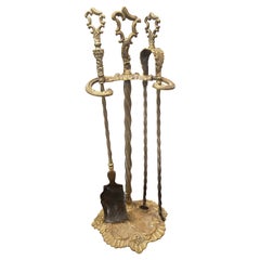 Set di strumenti da camino in bronzo vittoriano di alta qualità