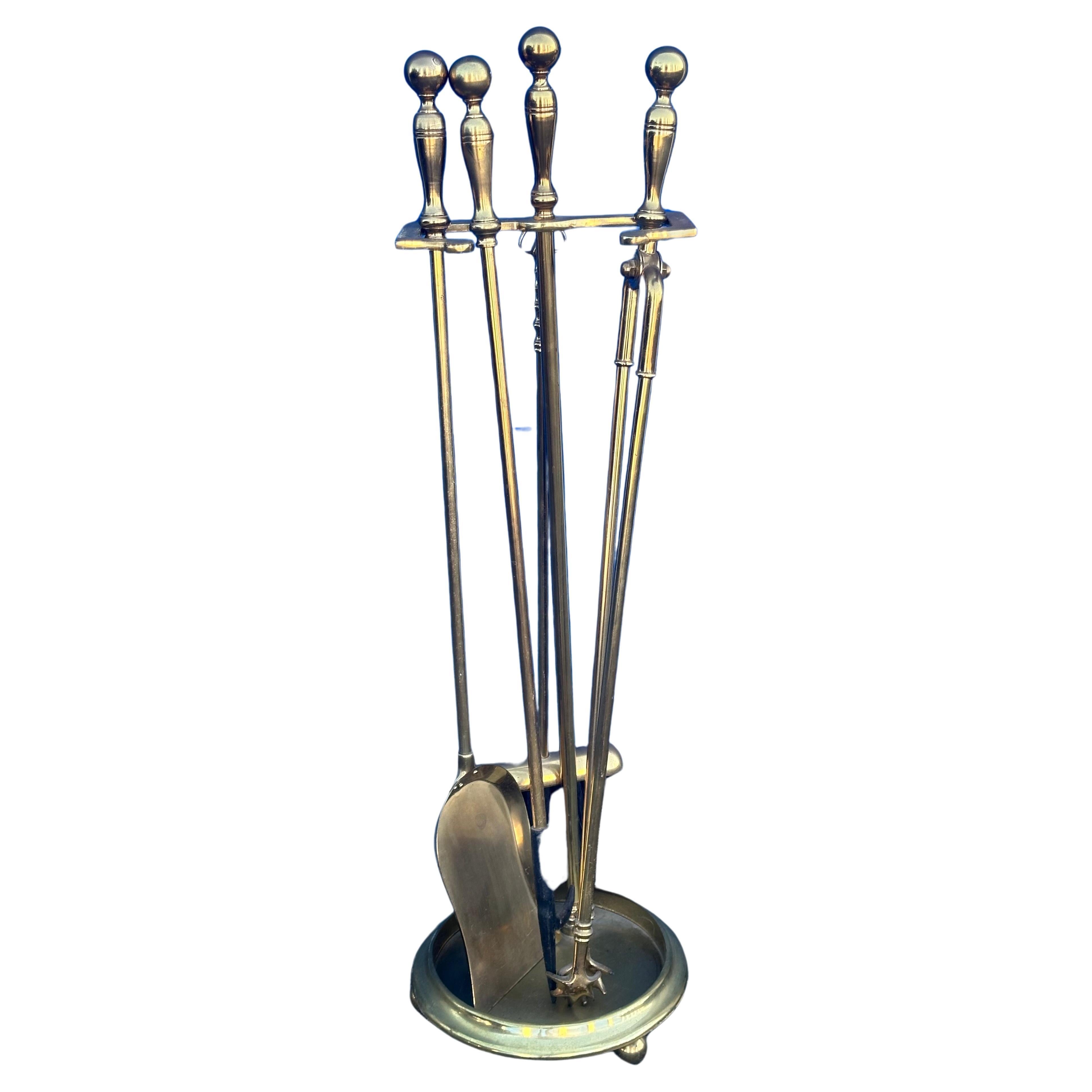 Set of Hollywood Regency Brass Fireplace Tools For Sale 5
