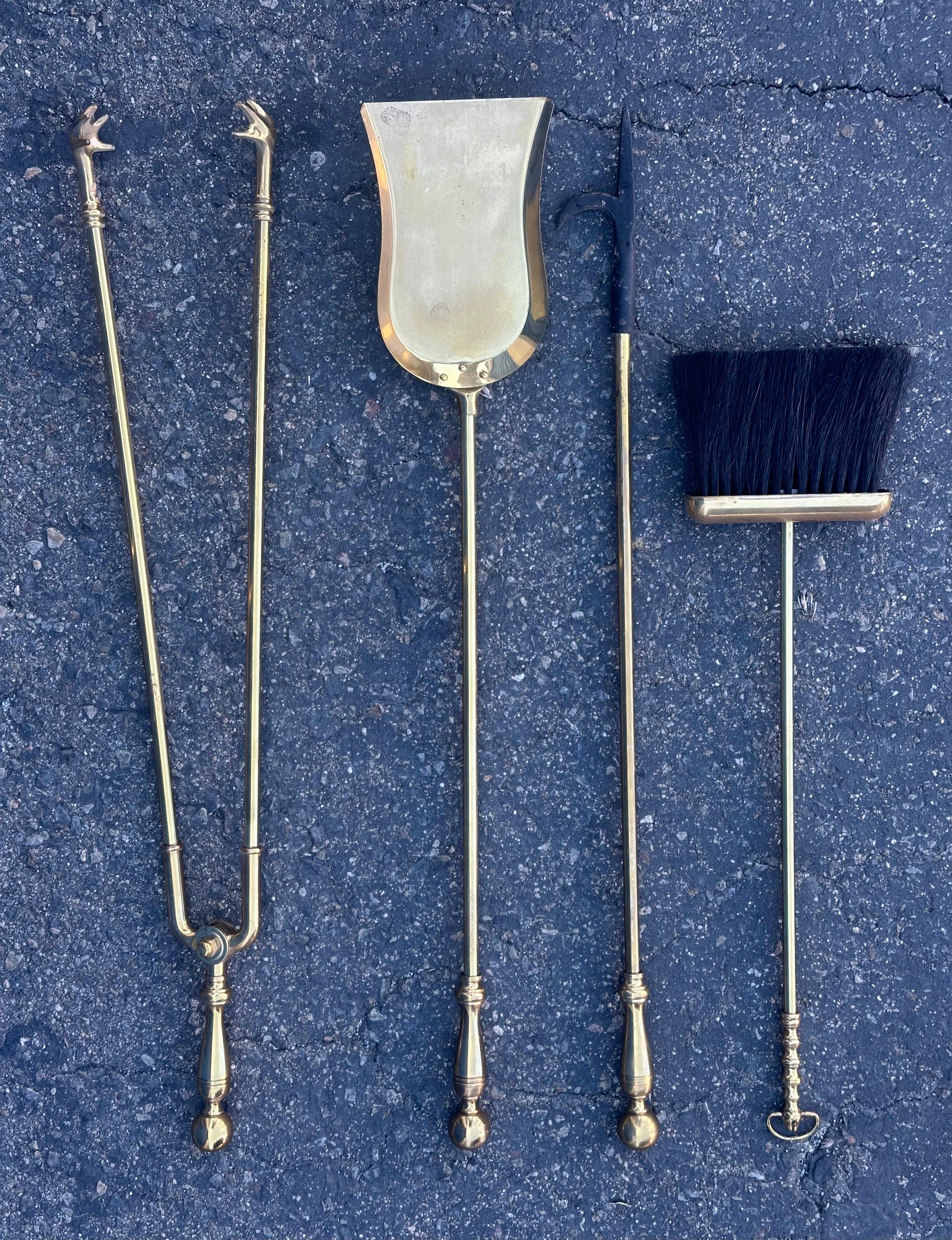 Set of Hollywood Regency Brass Fireplace Tools For Sale 2