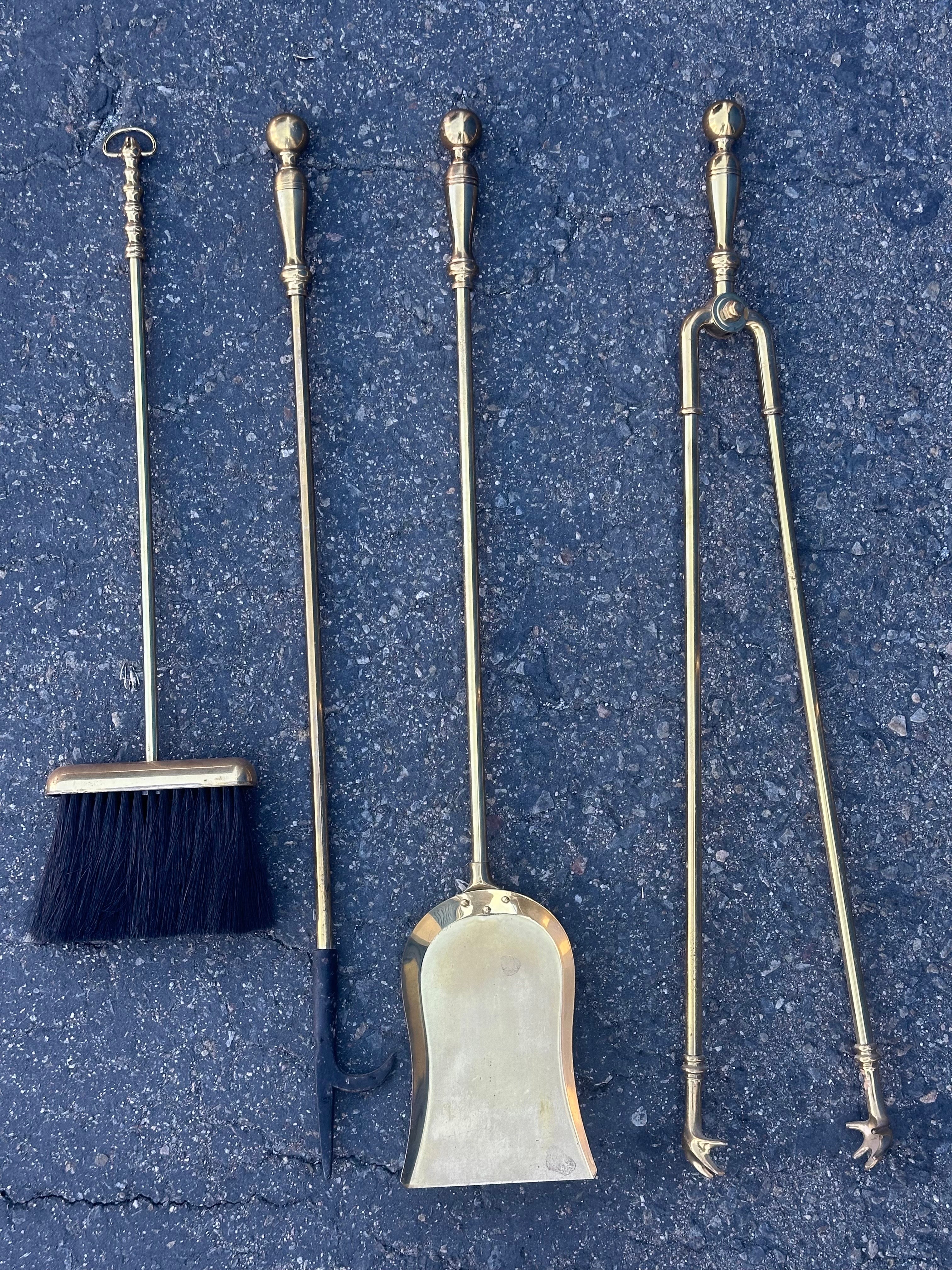 Set of Hollywood Regency Brass Fireplace Tools For Sale 3