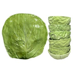 Set of Hollywood Regency Cabbage Ware Bowls and Serving Plate in Green - Set 7