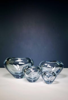 Set of Four Holmegaard Danish Modern Heart Shaped Light Blue Glass Vases, 1961