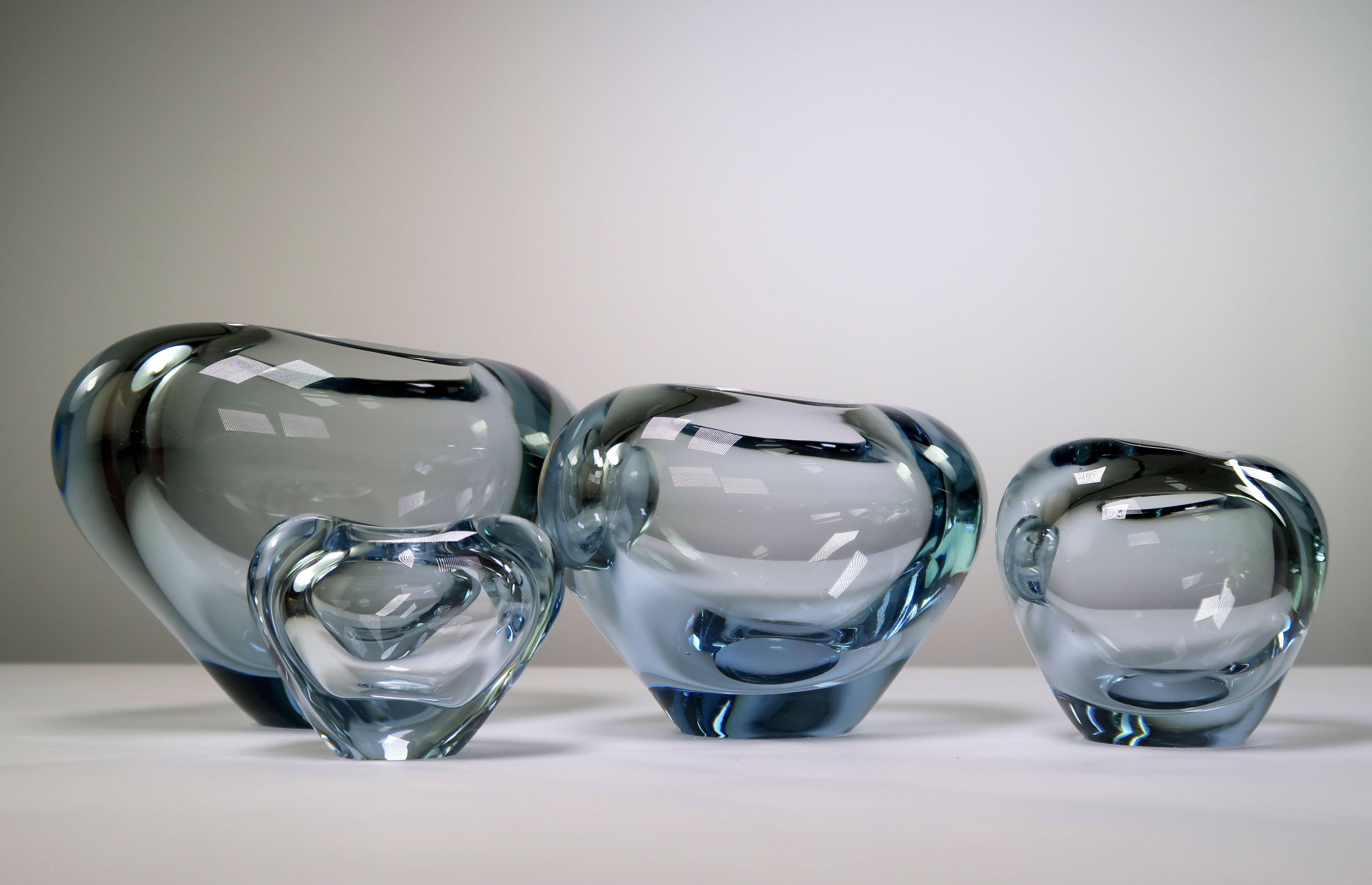 Mid-Century Modern Set of Four Holmegaard Danish Modern Heart Shaped Light Blue Glass Vases, 1961