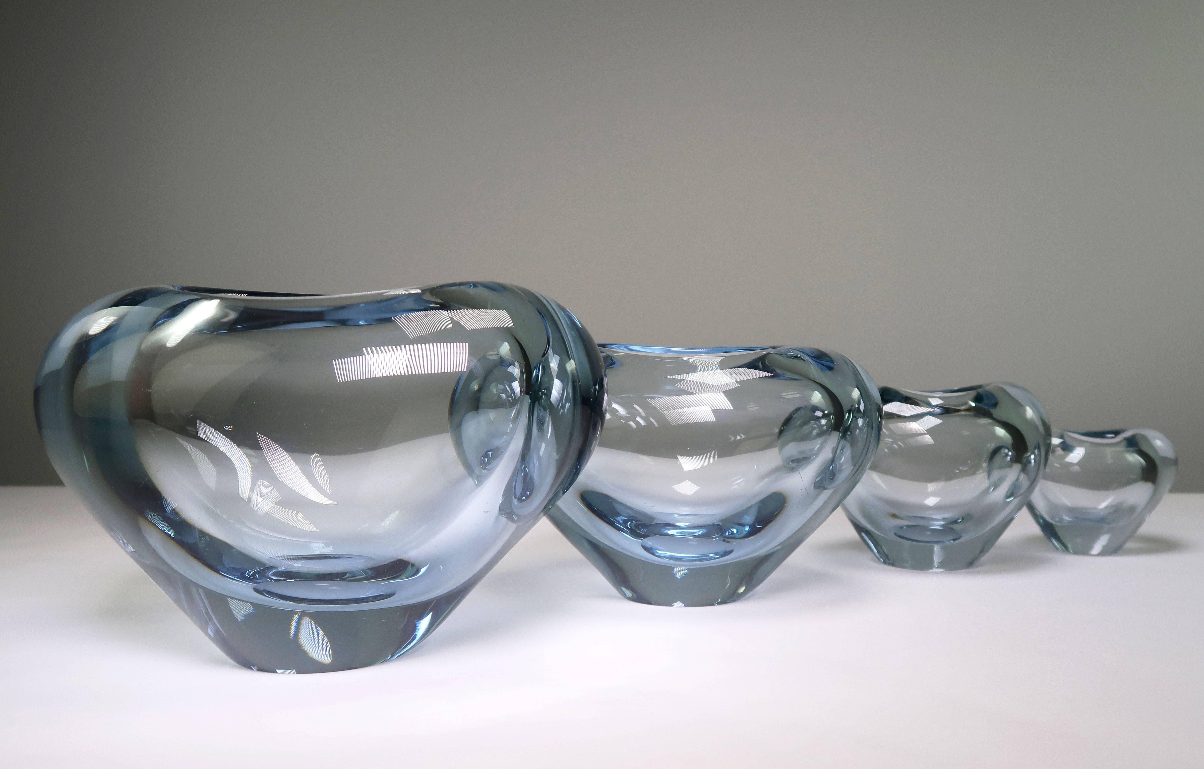 Set of Four Holmegaard Danish Modern Heart Shaped Light Blue Glass Vases, 1961 In Good Condition In Copenhagen, DK