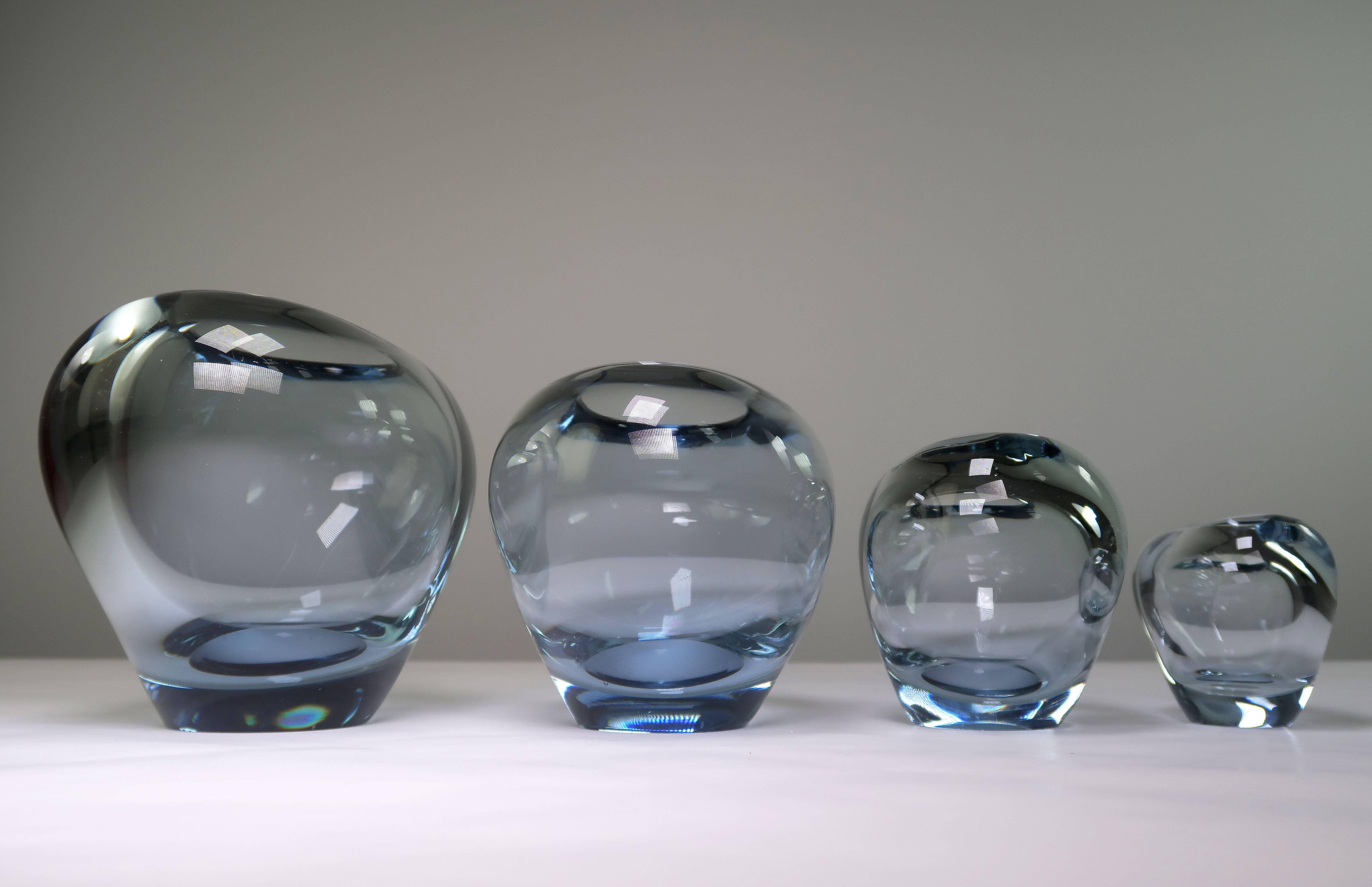 Mid-20th Century Set of Four Holmegaard Danish Modern Heart Shaped Light Blue Glass Vases, 1961