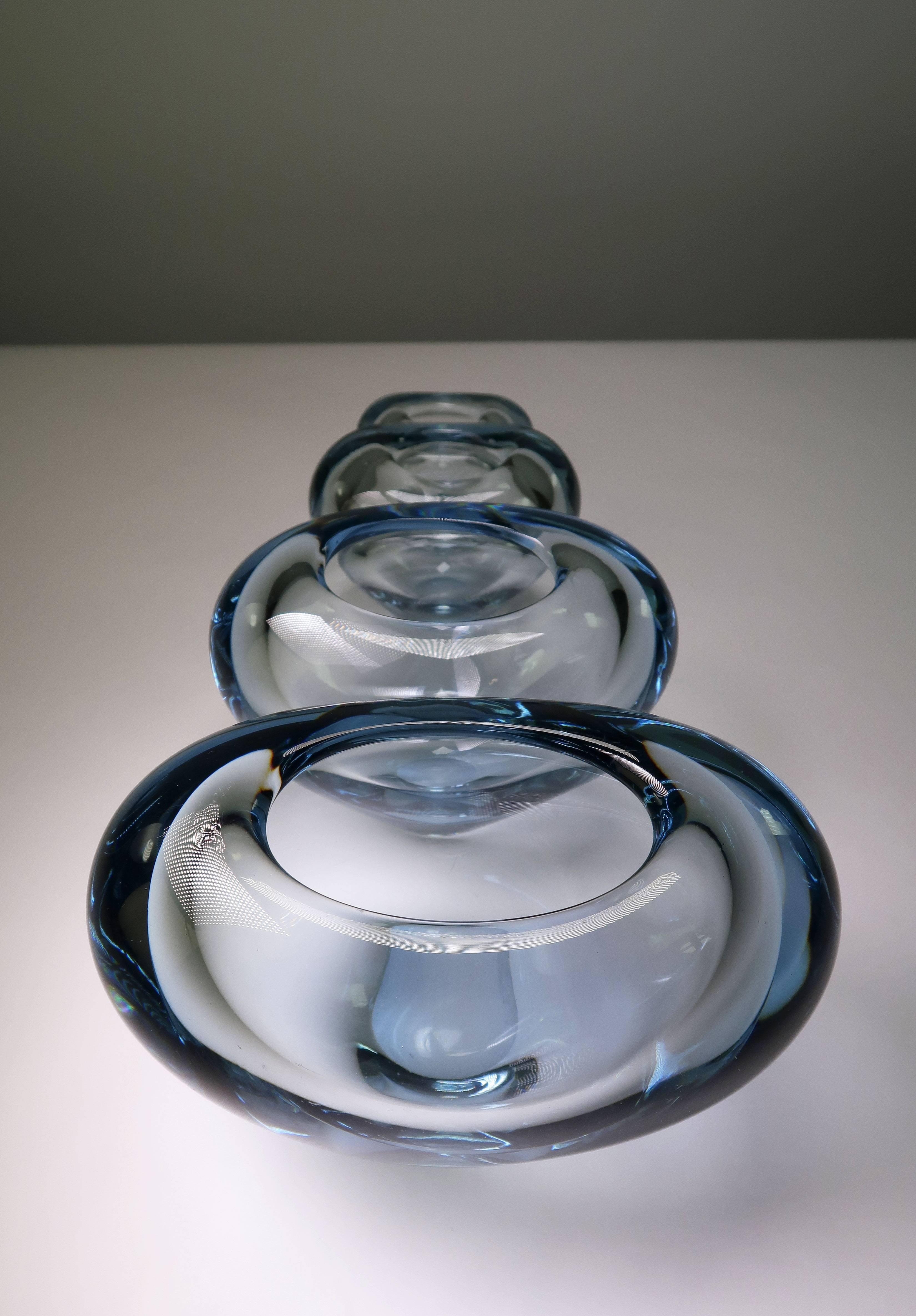 Set of Four Holmegaard Danish Modern Heart Shaped Light Blue Glass Vases, 1961 2