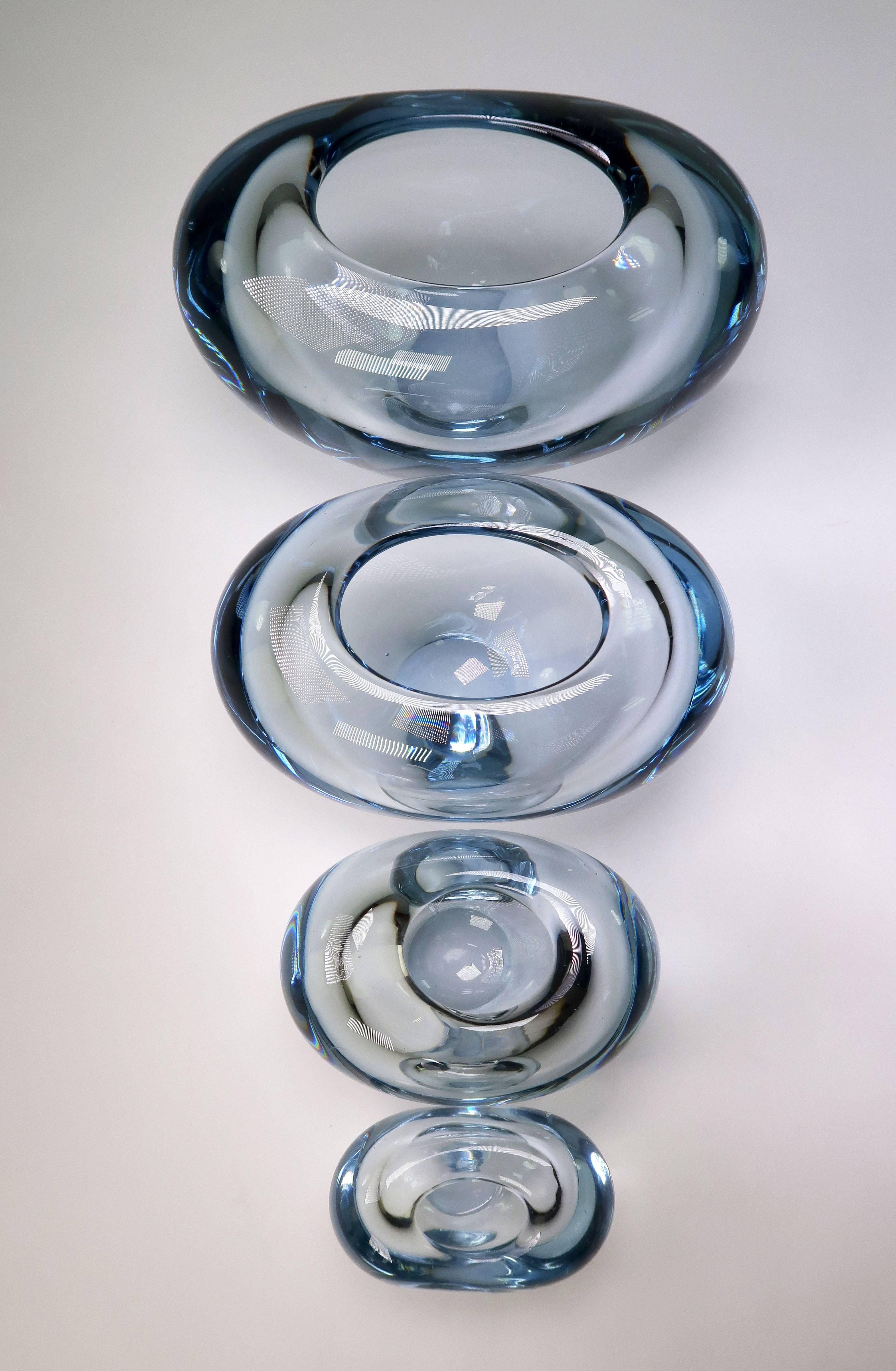 Set of Four Holmegaard Danish Modern Heart Shaped Light Blue Glass Vases, 1961 3