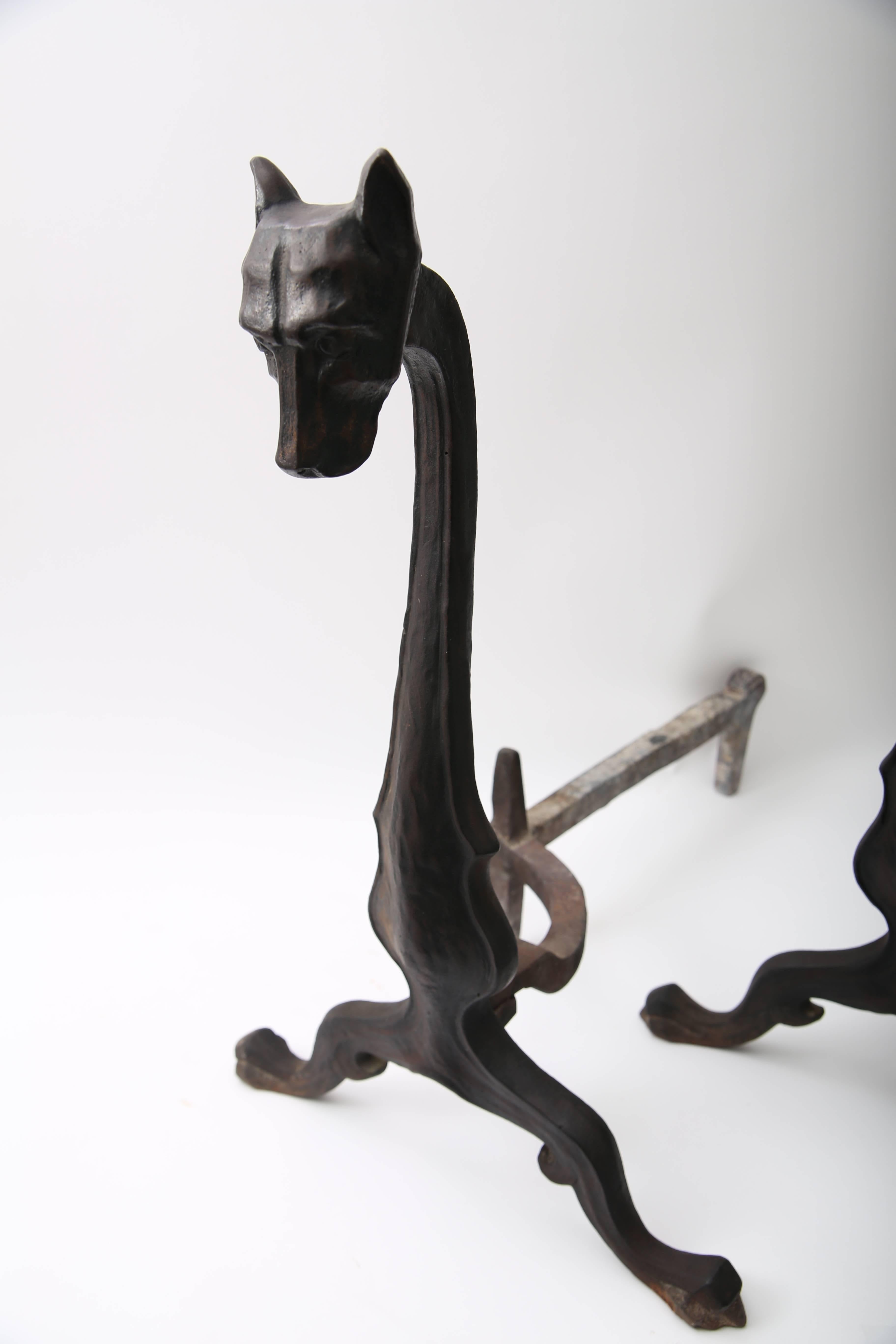 Set of Hound-Form Cast Iron Andirons For Sale 1